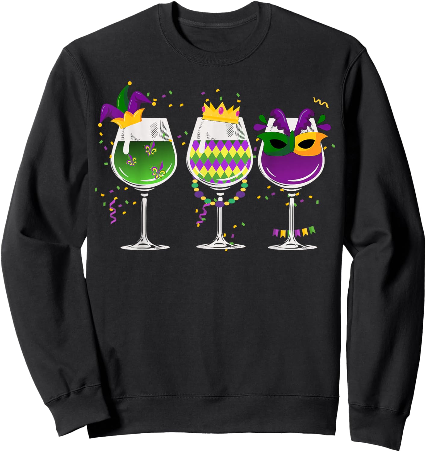 Funny Drinking Mardi Gras Glass Of Wine | Men Women Trendy Sweatshirt - Sweatshirt | Black