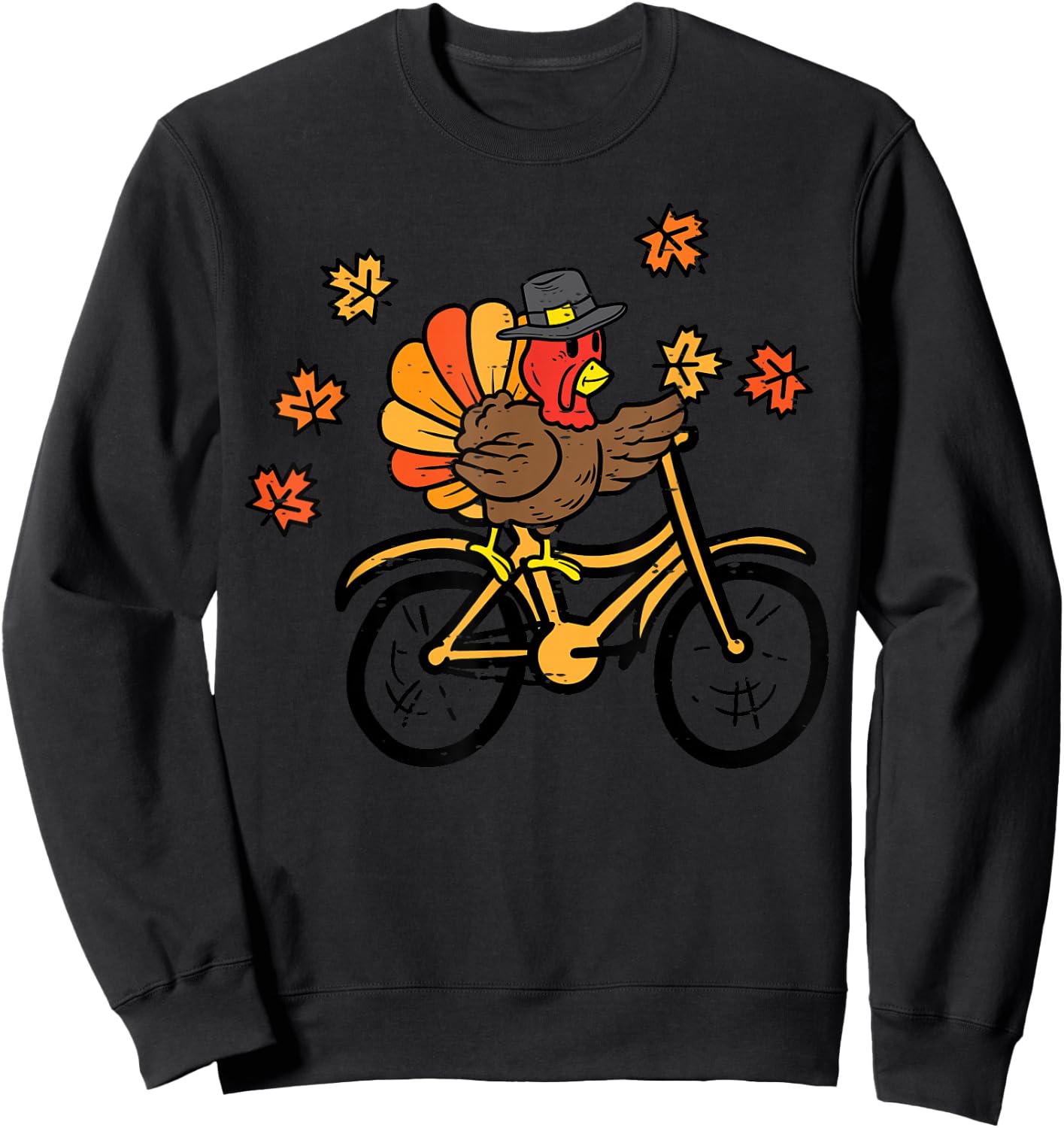 Thanksgiving Turkey Riding Bike Fall Biking Men Women Kids Sweatshirt - Sweatshirt | Black