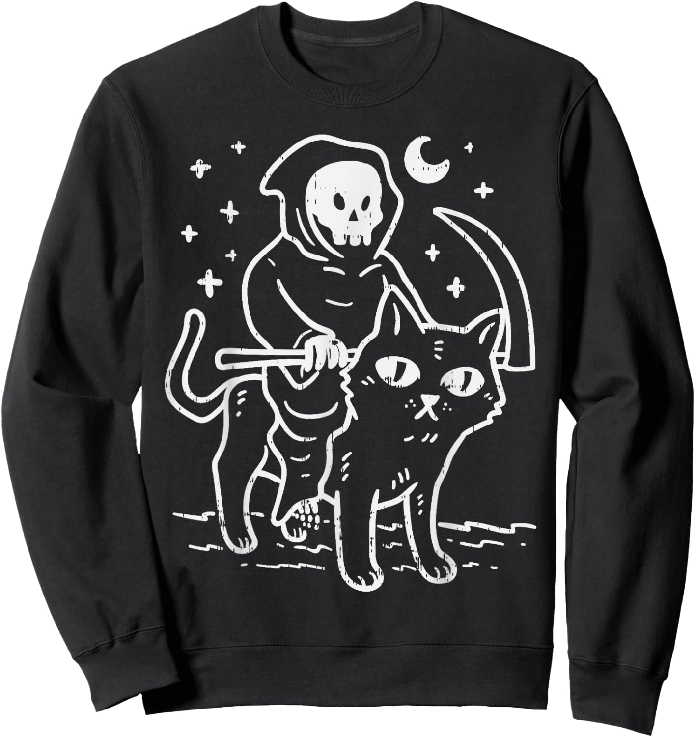 Grim Reaper Riding Cat Moon Funny Death Halloween Costume Men Women Kids Sweatshirt - Sweatshirt | Black