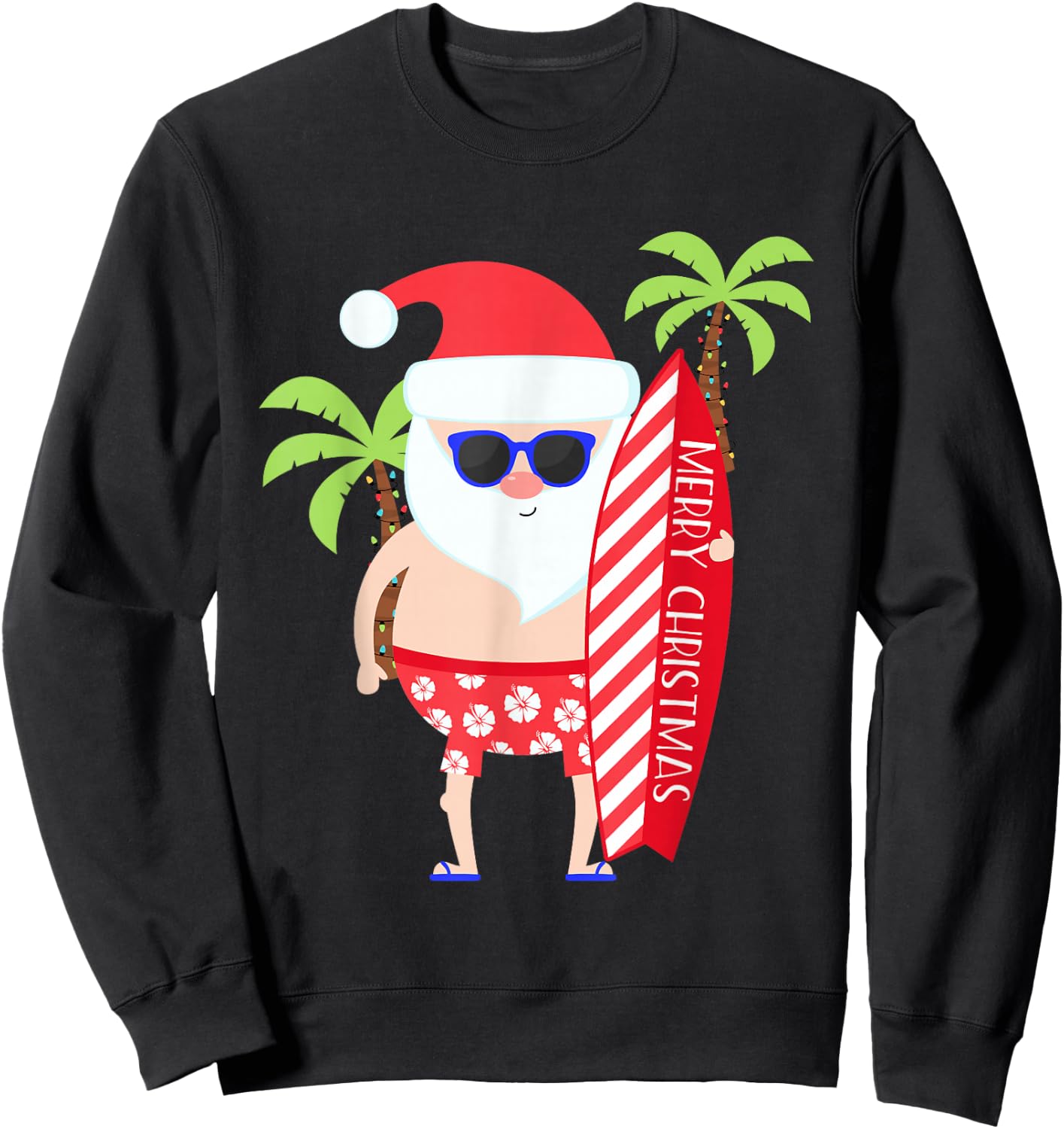 Surfing Santa Surfer Tropical Hawaiian Christmas Beach Sweatshirt - Sweatshirt | Black