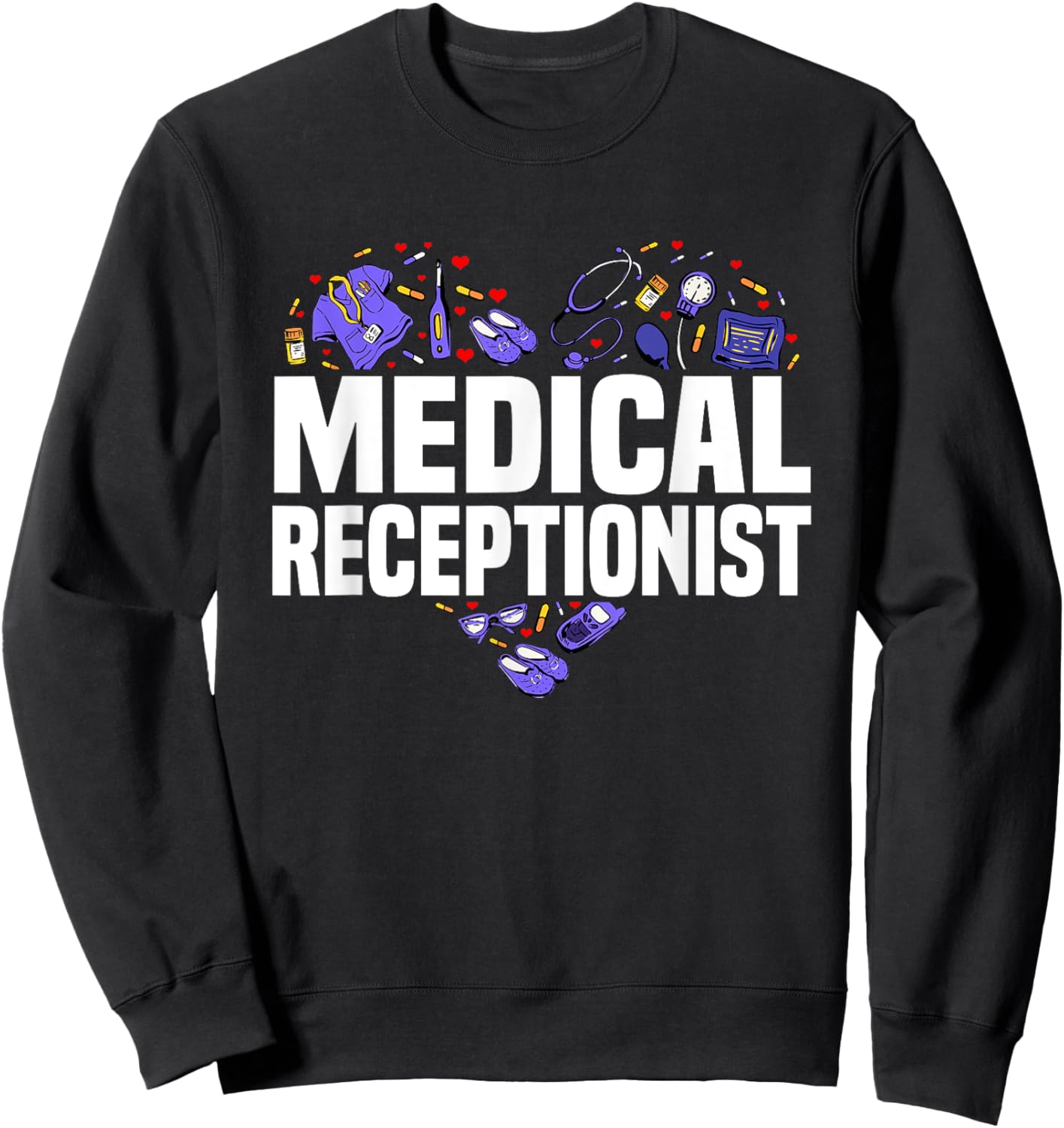 Medical Receptionist Heart Outfit Hospital Team Staff Sweatshirt - Sweatshirt | Black