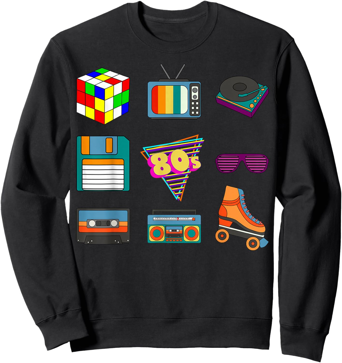 80's Retro Fashion Throwback Culture Disco Music Party Lover Short Sleeve Sweatshirt - Sweatshirt | Black