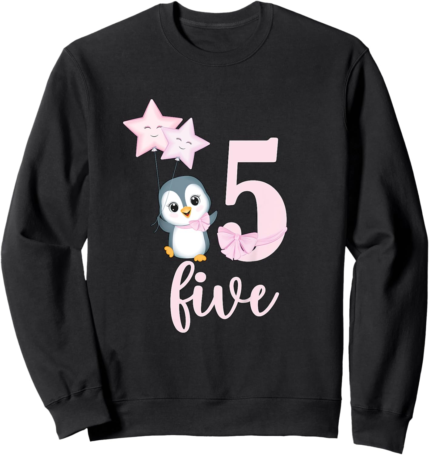 5th Penguin Birthday Party Five Year Old Girl Penguin Sweatshirt - Sweatshirt | Black