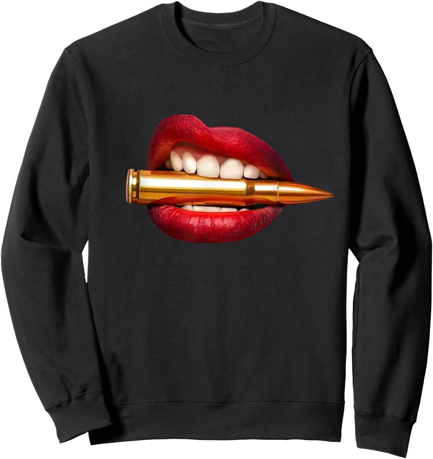 Bite the Bullet Lips | Sexy Gun Pop Art Gift Sweatshirt - Sweatshirt | Black