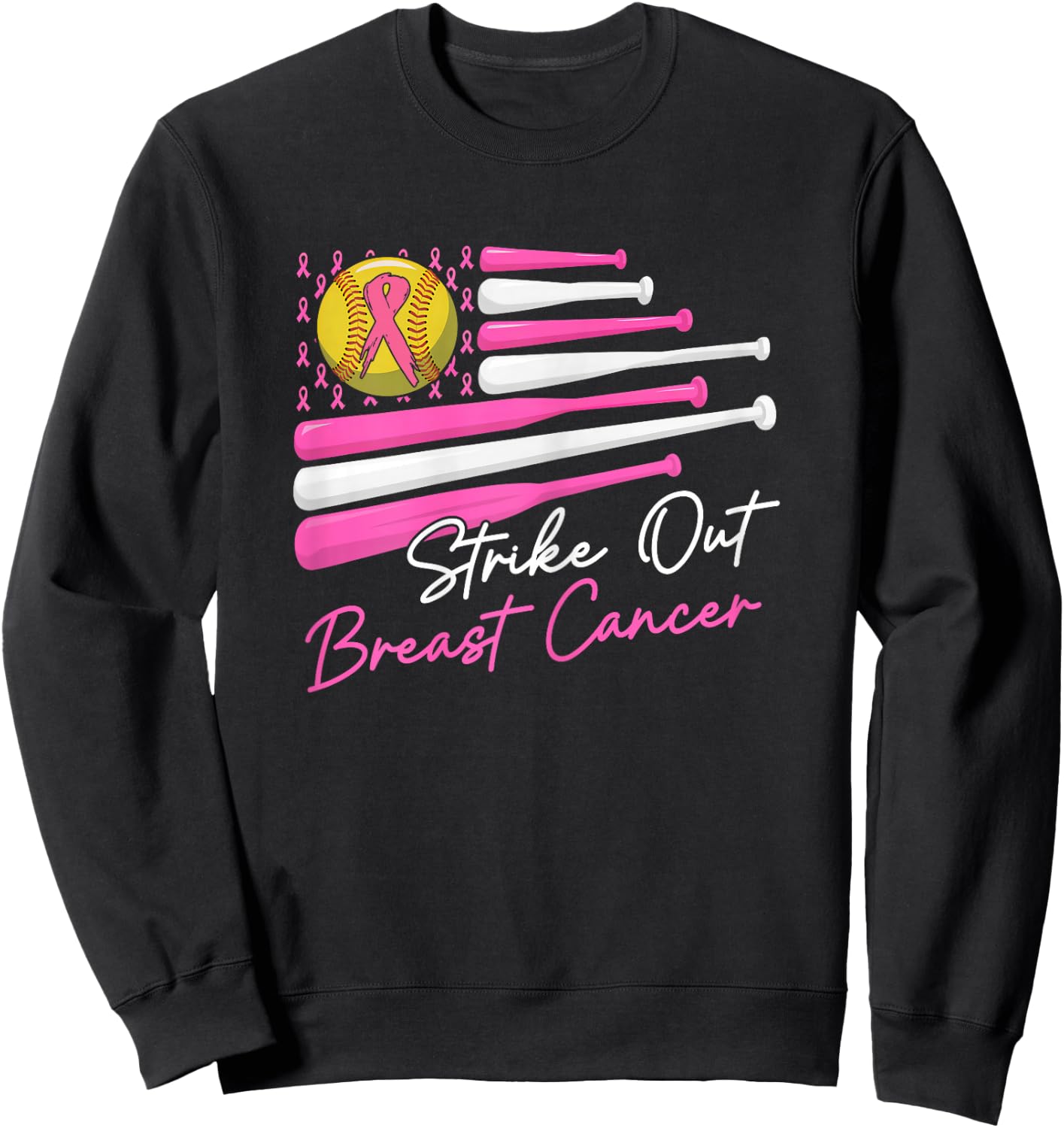 Strike Out Breast Cancer Softball Fight Awareness Men Women Sweatshirt - Sweatshirt | Black
