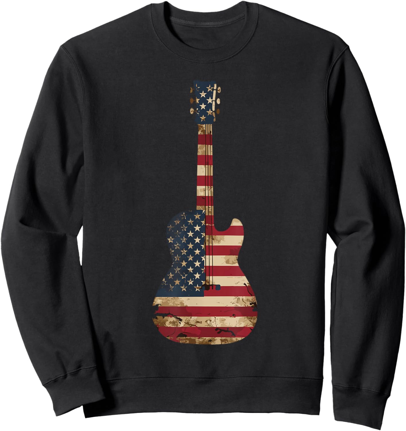 Guitars Vintage US American Flag Guitar Sweatshirt - Sweatshirt | Black