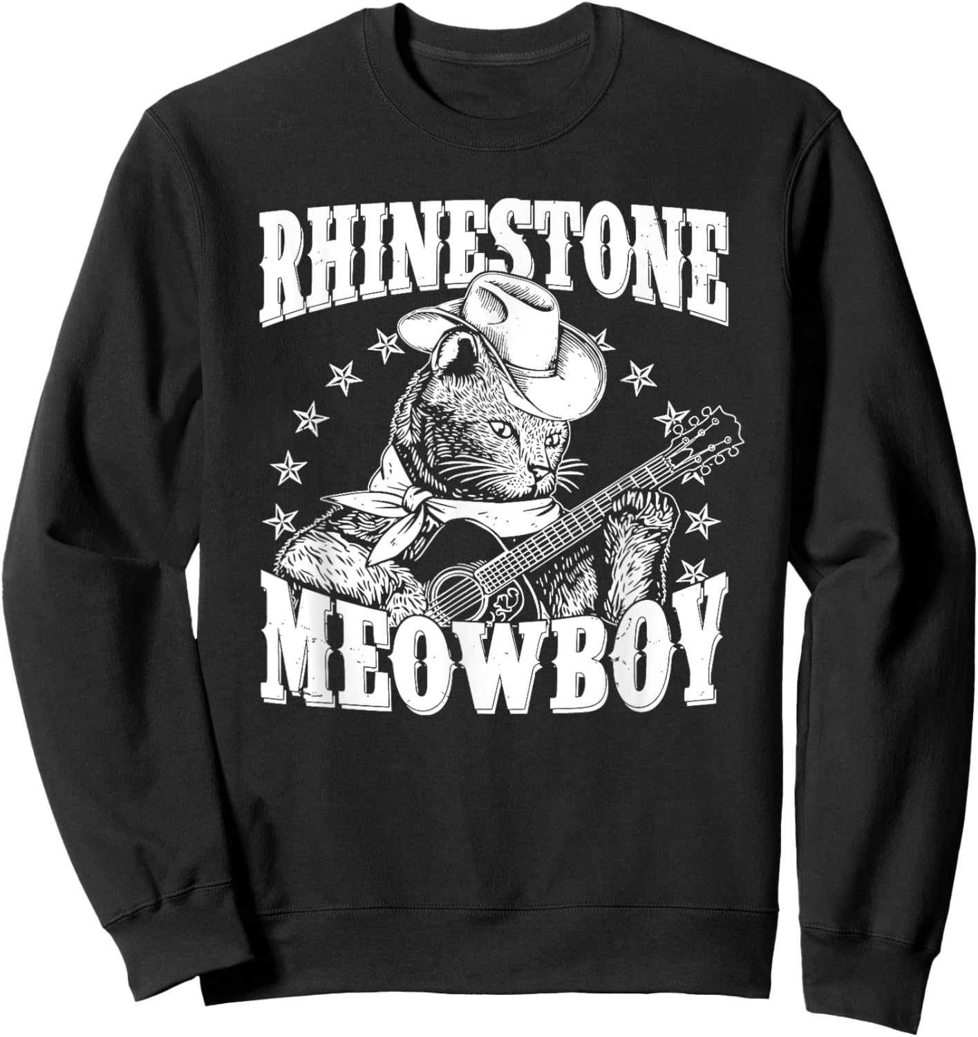 Meowboy Funny Meow Cowboy Cat Playing Guitar Country Music Sweatshirt - Sweatshirt | Black