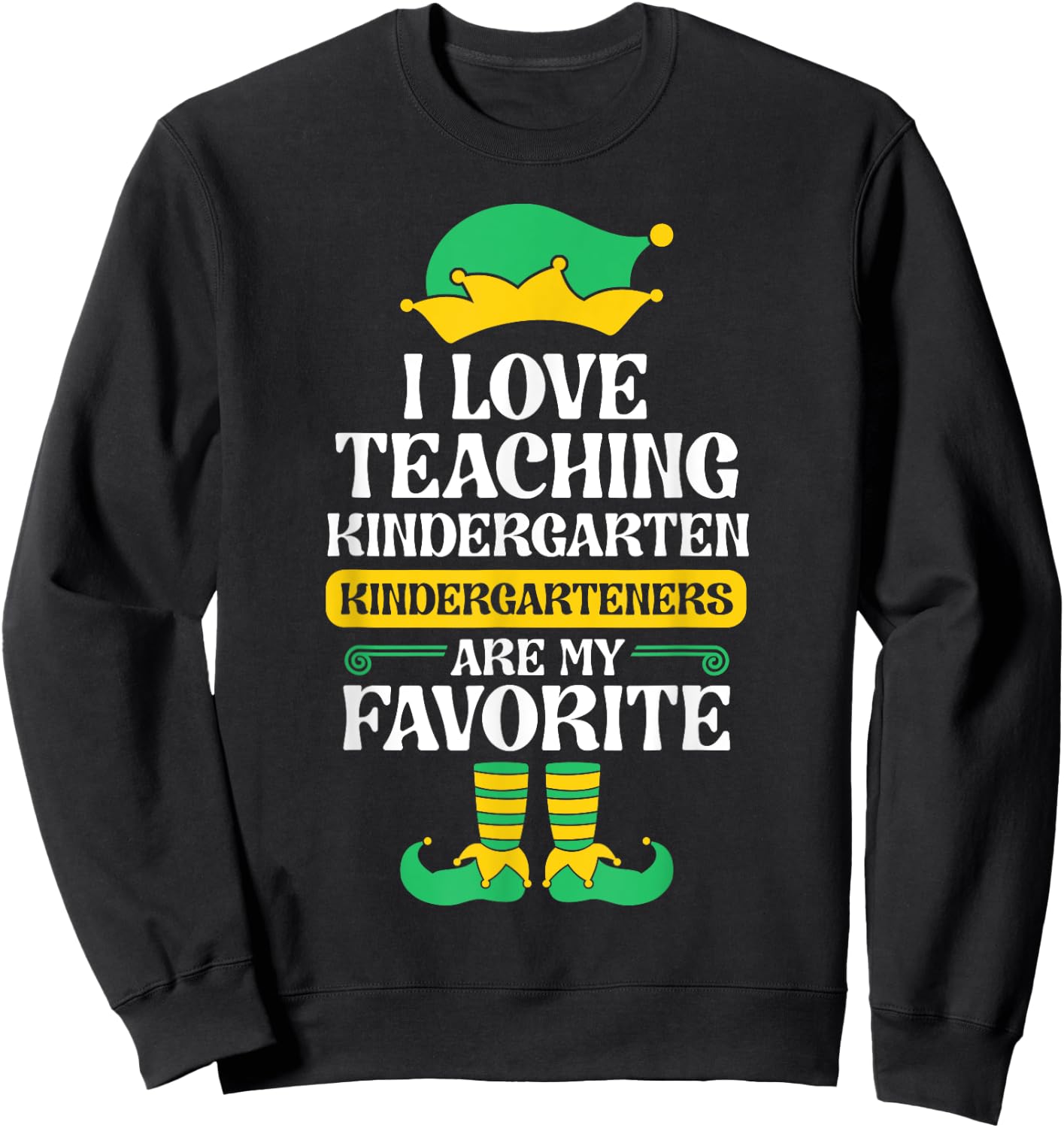 Kindergarten Teacher Elf Christmas Kinder I Love Teaching Women Kids Sweatshirt - Sweatshirt | Black