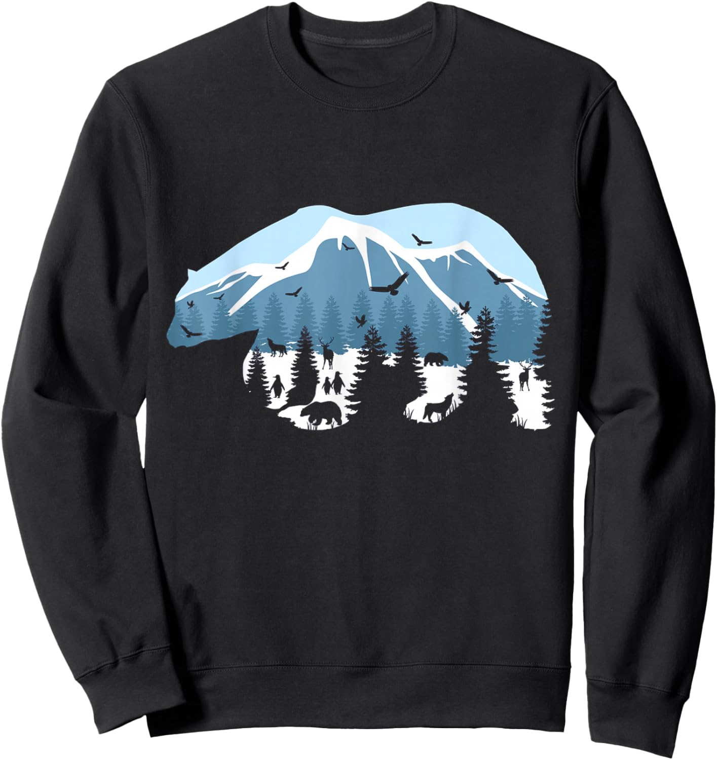 Wildlife Animal Outdoor Trees Silhouette Forest Nature Bear Sweatshirt - Sweatshirt | Black