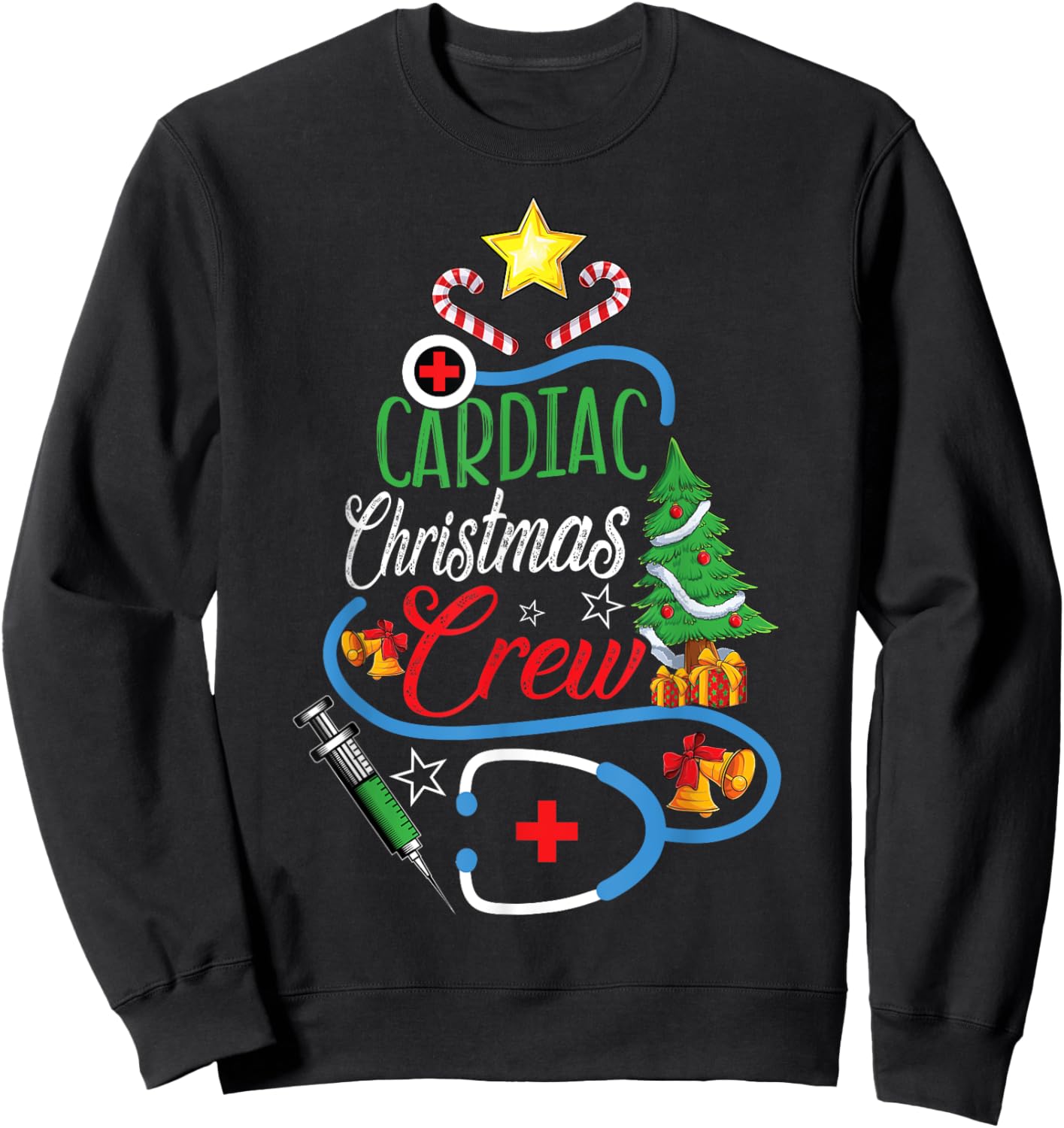 Cardiac Christmas Crew CVICU Cardiology Nurse Christmas Sweatshirt - Sweatshirt | Black