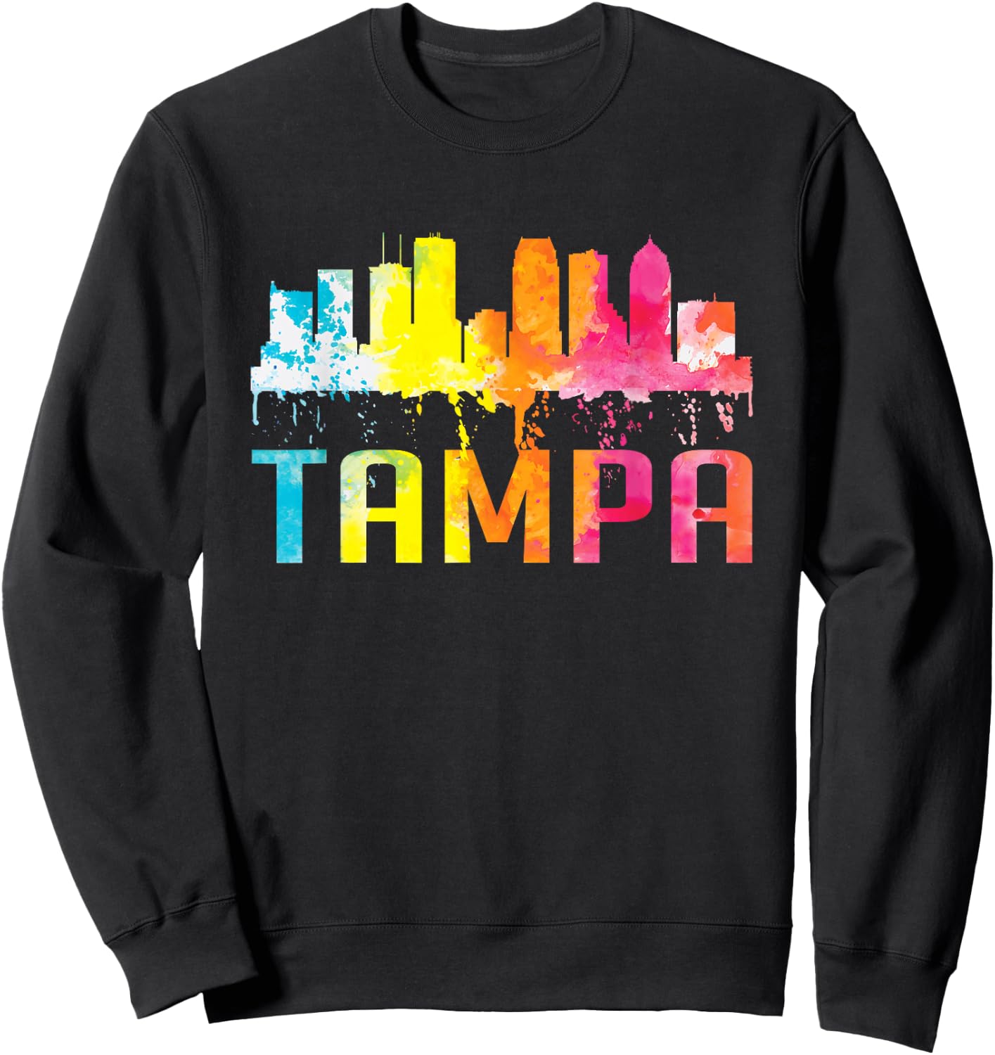Tampa Florida Watercolor Art City Skyline Souvenir Sweatshirt - Sweatshirt | Black