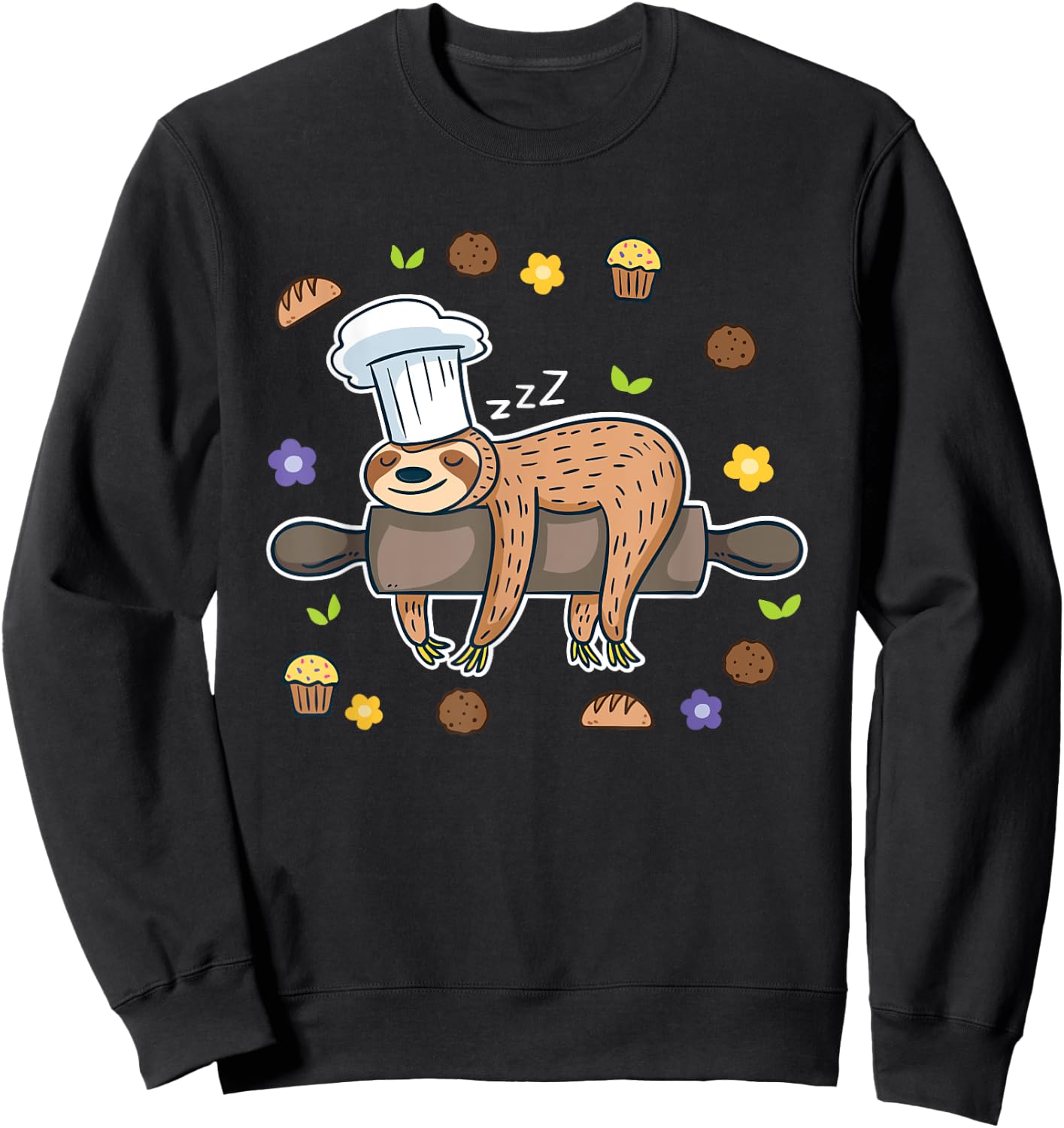 Funny Baking Gifts - Sloth Baker Cupcake Lover - Baker Sweatshirt - Sweatshirt | Black