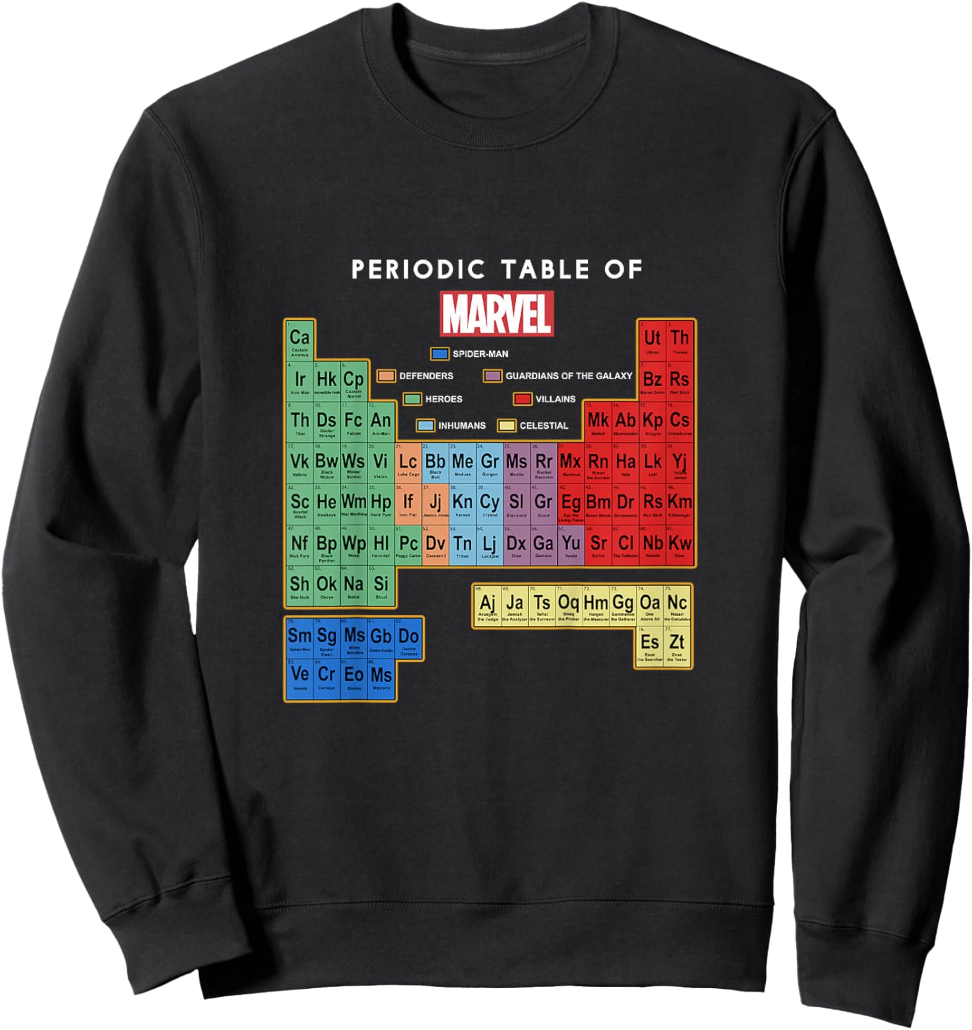 Marvel Comics Classic Periodic Table Of Marvel Characters Sweatshirt - Sweatshirt | Black