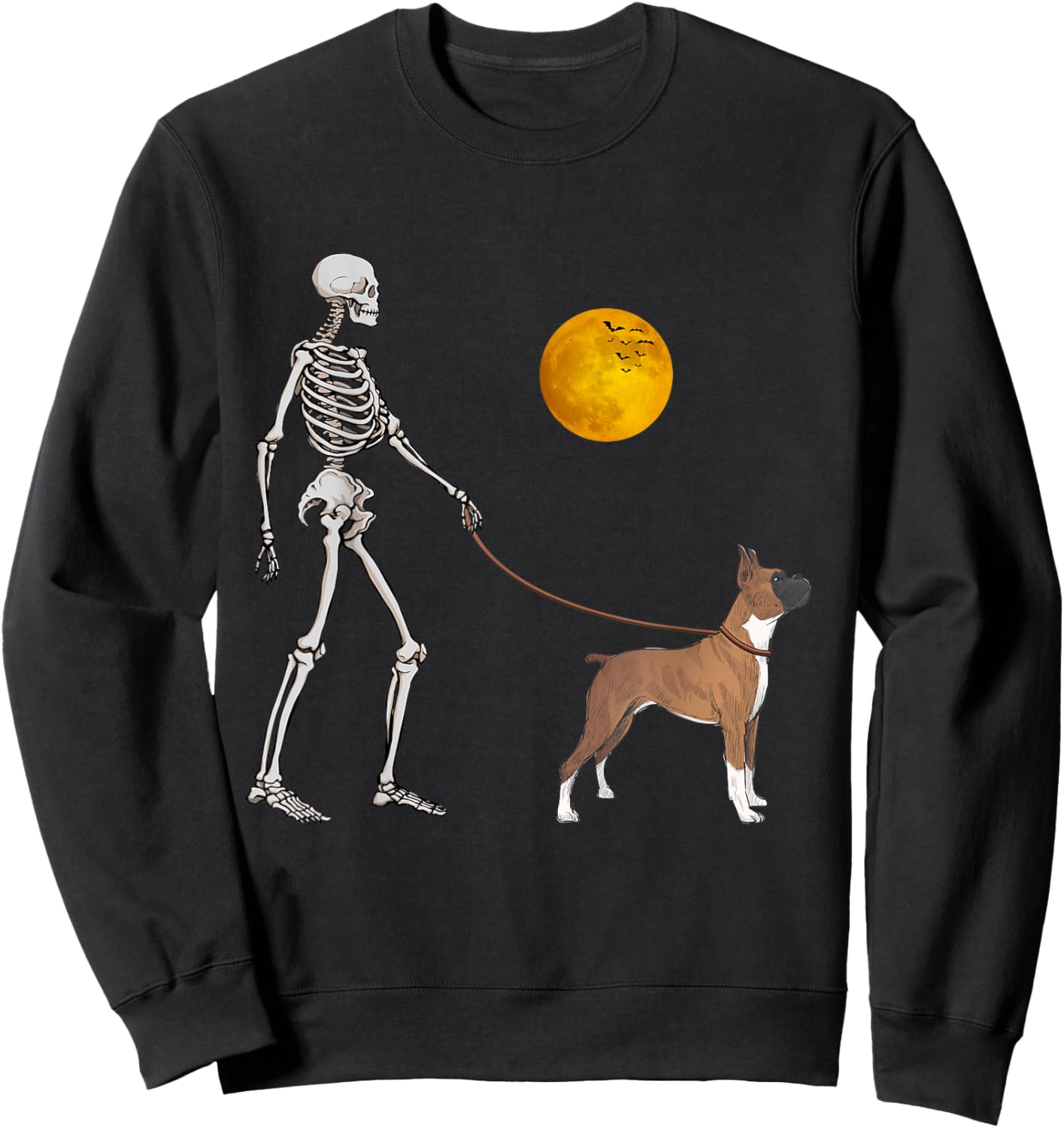Boxer Skeleton Dog Walking Halloween Costume Sweatshirt - Sweatshirt | Black