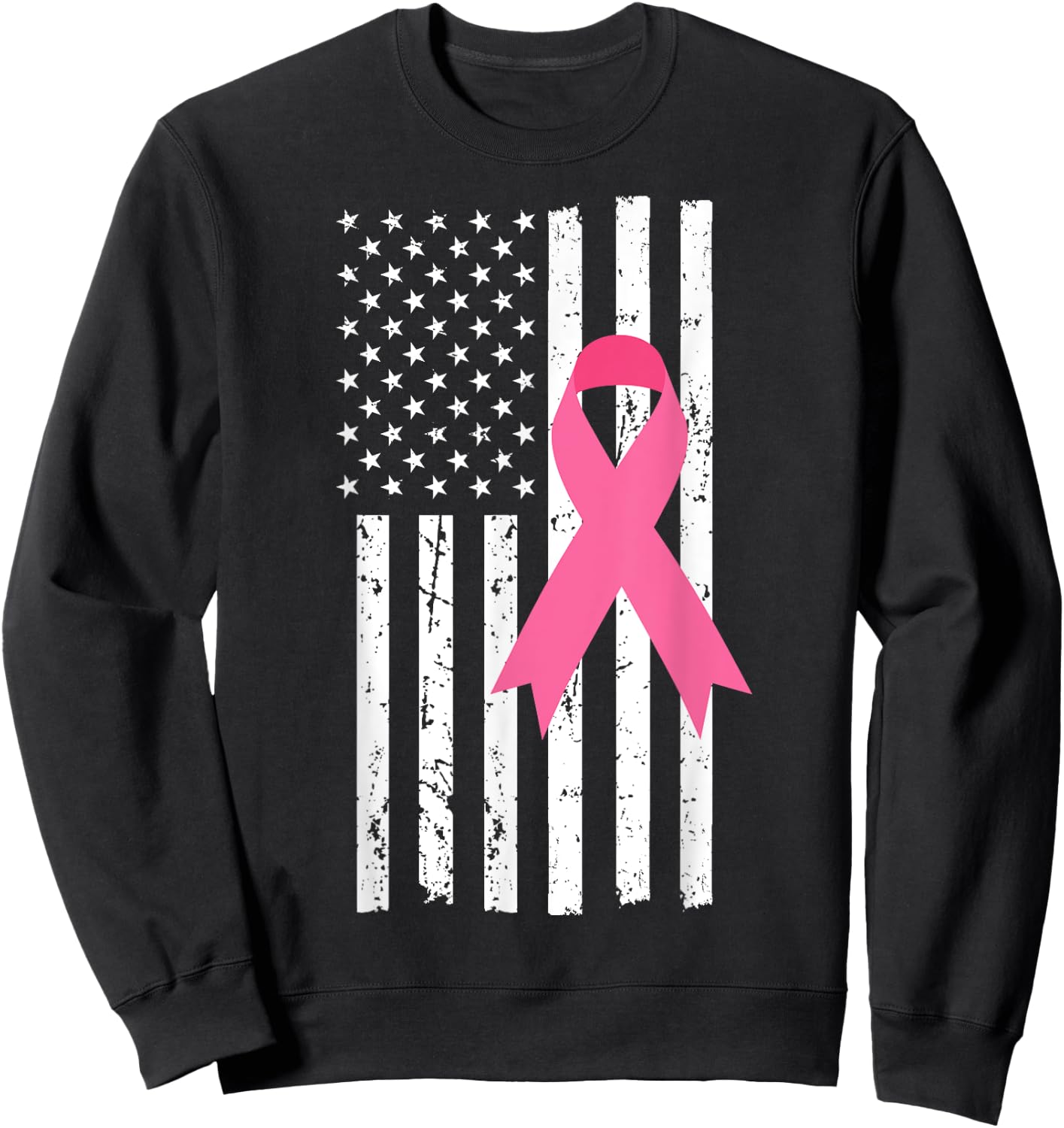 US Flag Pink Ribbon Cool Breast Cancer Awareness Gifts Sweatshirt - Sweatshirt | Black