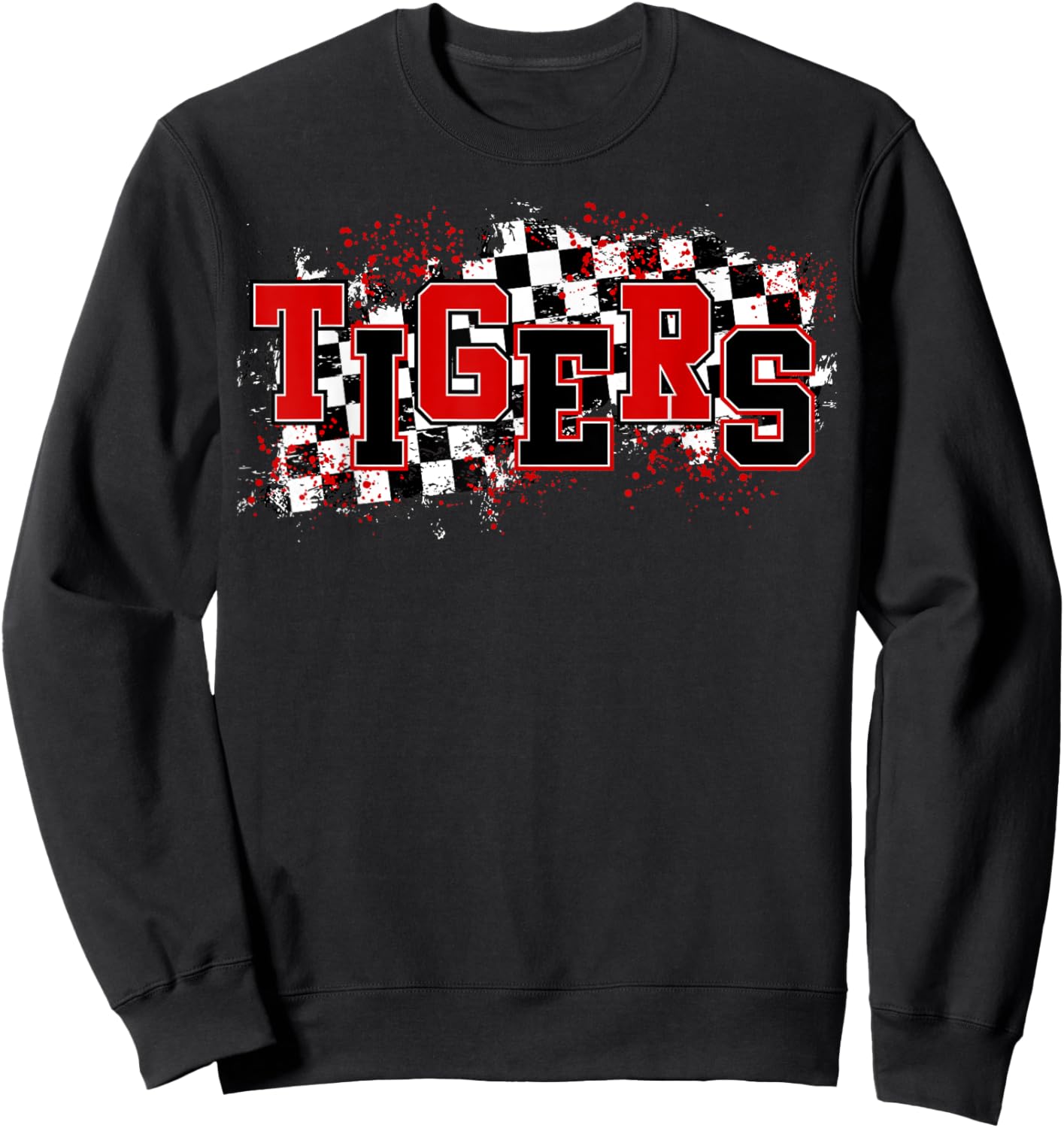 Tigers School Spirit Tiger Pride Red Black Tigers Checkered Sweatshirt - Sweatshirt | Black