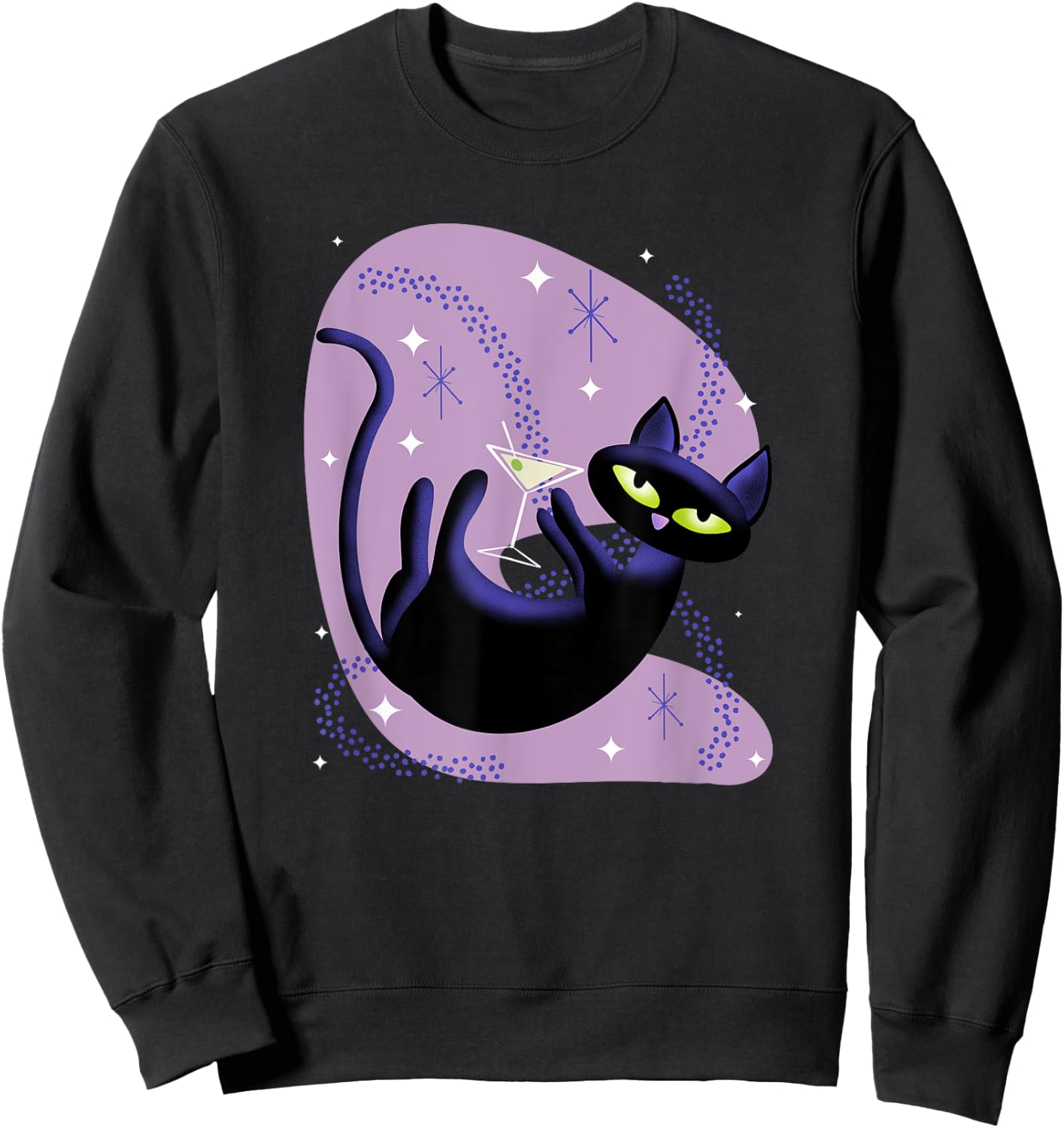 Cool Retro Atomic Cat Swimming in Space with Martini Men Women Sweatshirt - Sweatshirt | Black