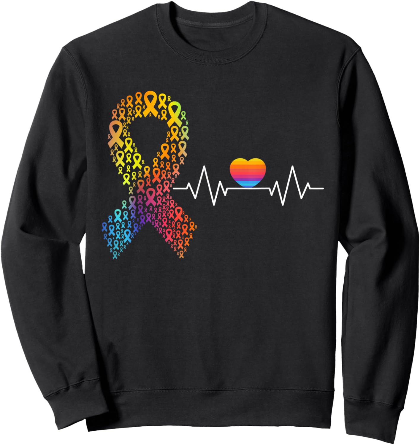 All Cancer Matters Awareness Day Heartbeat Ribbon Sweatshirt - Sweatshirt | Black