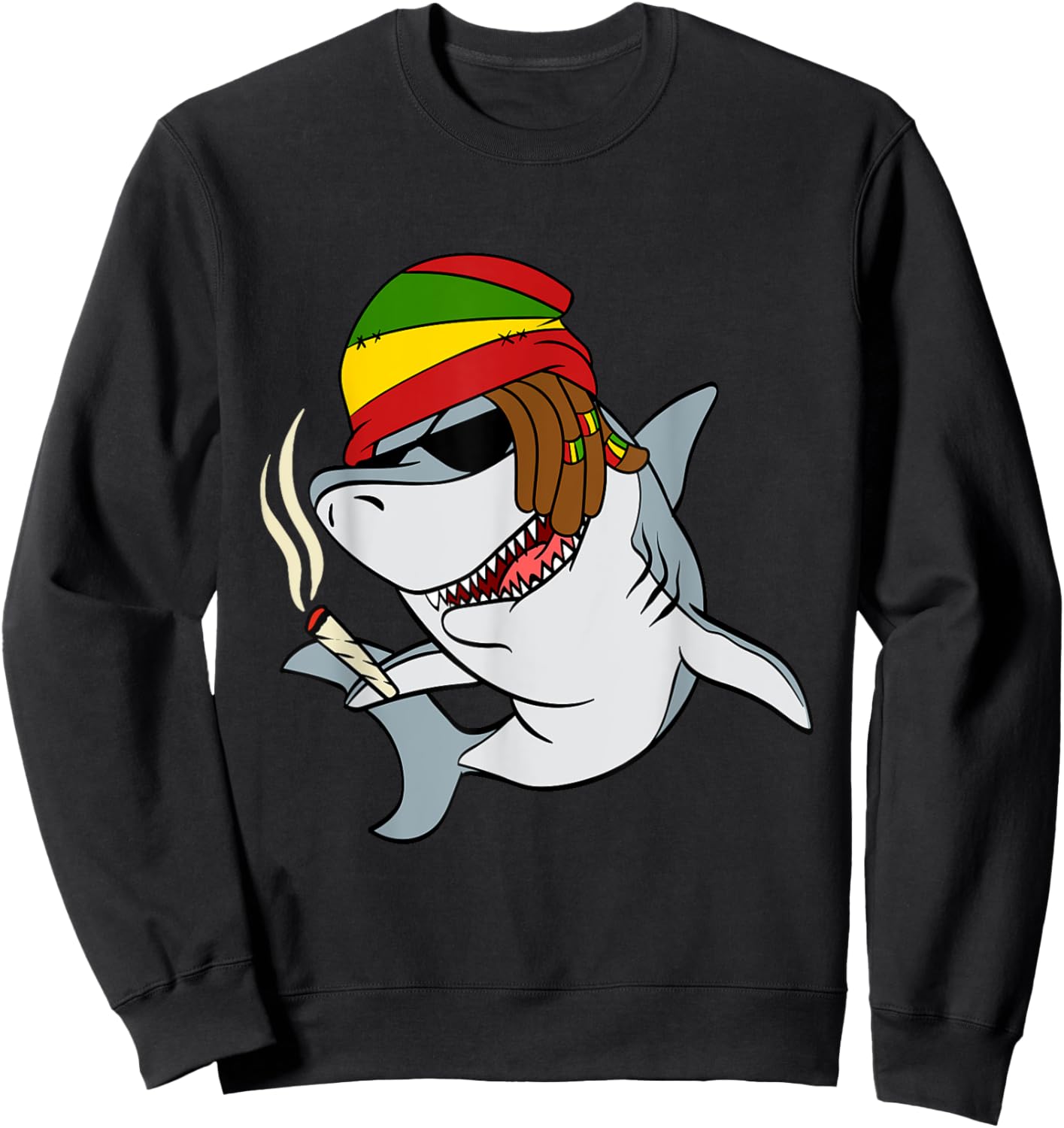 Funny Reggae Shark Design Gift Rastafari Shark Sweatshirt - Sweatshirt | Black
