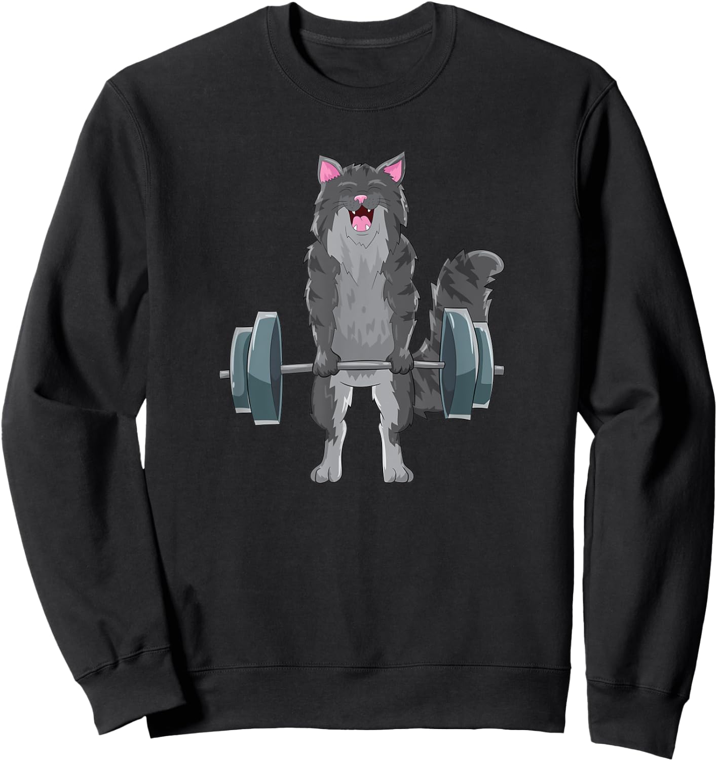 Cat Deadlifting Design Maine Coon Lift Gift Sweatshirt - Sweatshirt | Black