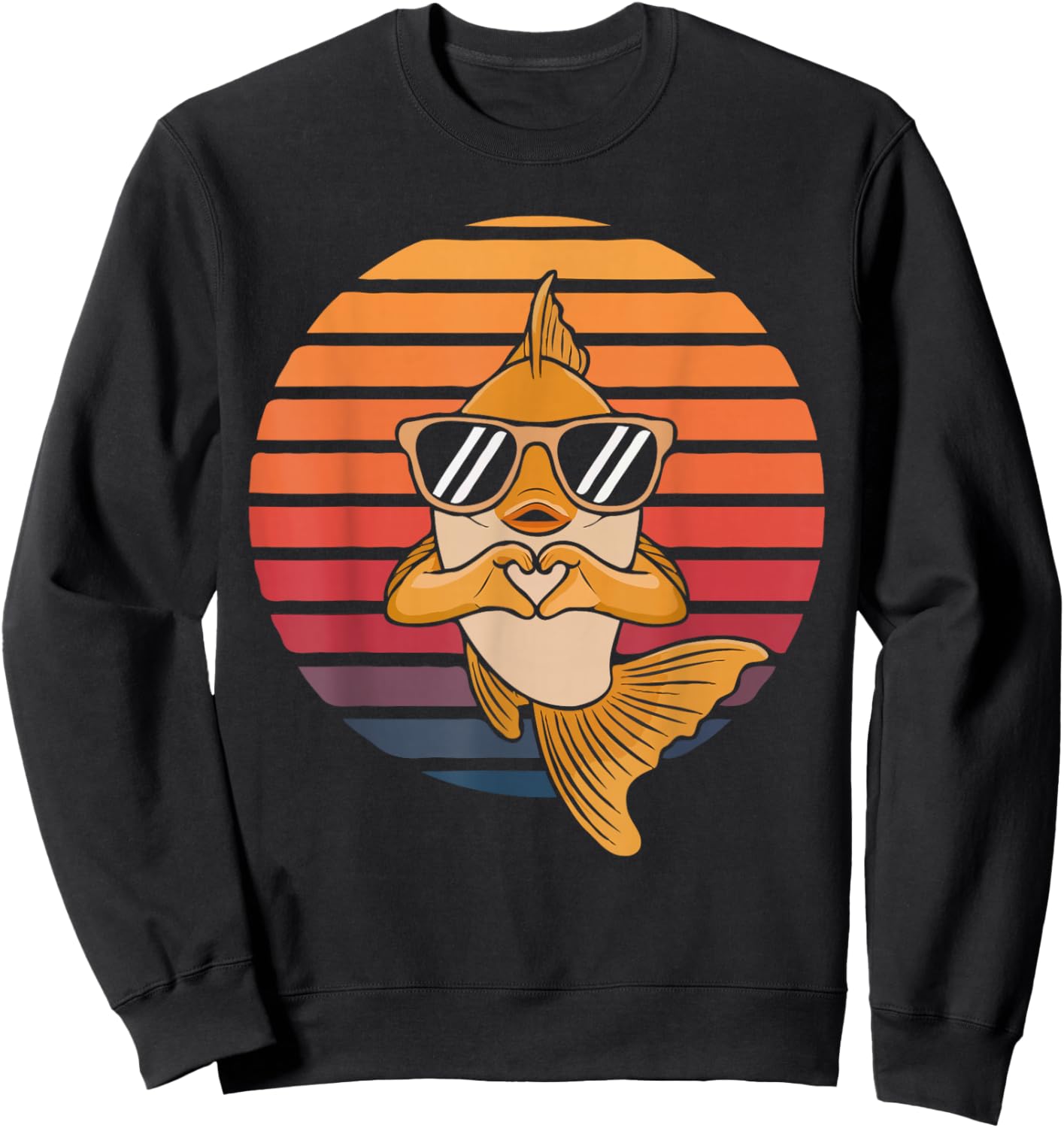 Heart Hands Funny Retro Goldfish Lover Sunglasses Making Sweatshirt - Sweatshirt | Black