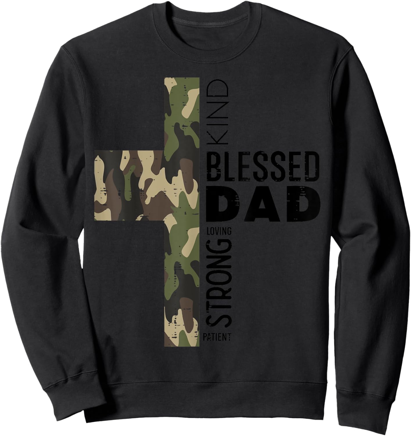 Fathers Day Blessed Dad Camo Cross Christian Papa Daddy Men Sweatshirt - Sweatshirt | Black