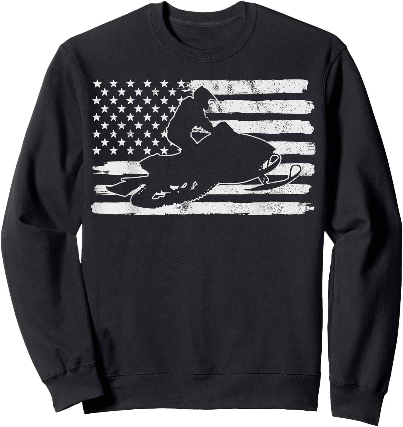Vintage 4th Of July USA Flag Snowmobile Snow Mobile Sweatshirt - Sweatshirt | Black