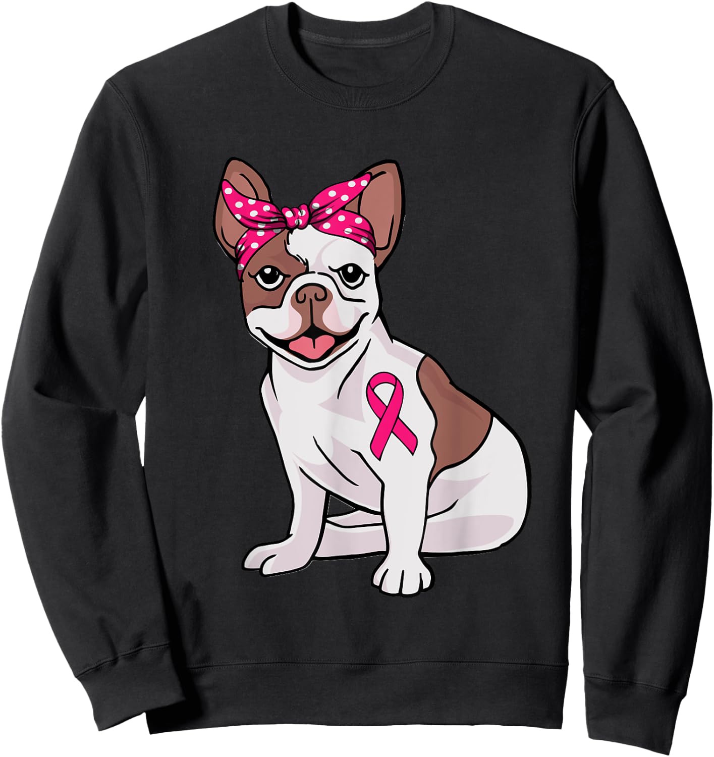 French Bulldog Pink Bandana Breast Cancer Awareness Cute Dog Sweatshirt - Sweatshirt | Black