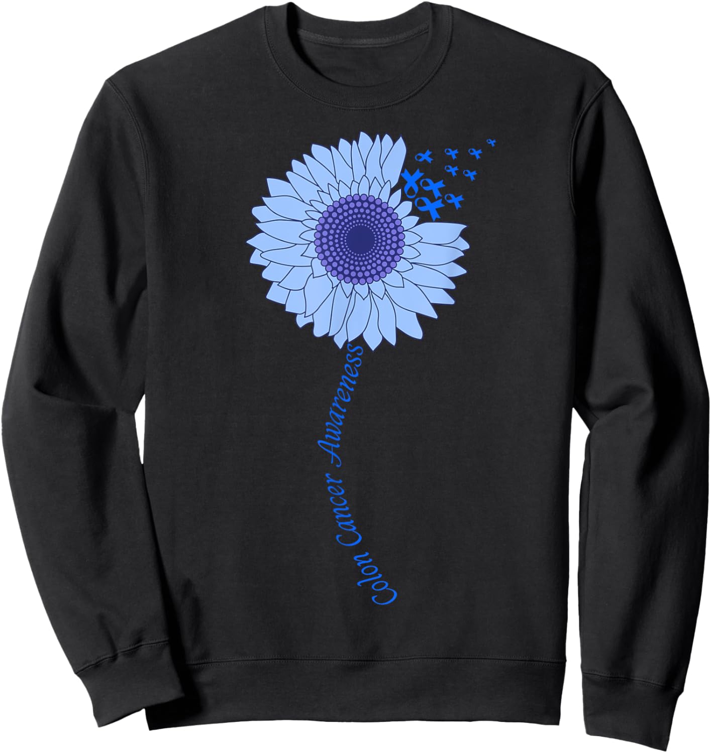 Colon Cancer Awareness Sunflower Periwinkle Ribbon Sweatshirt - Sweatshirt | Black