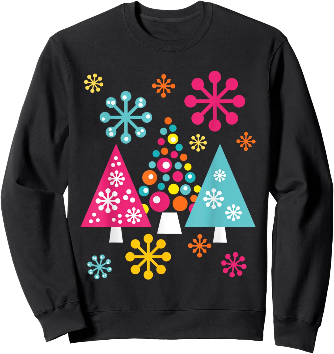 Groovy Retro Christmas Trees and Snowflakes Sweatshirt - Sweatshirt | Black