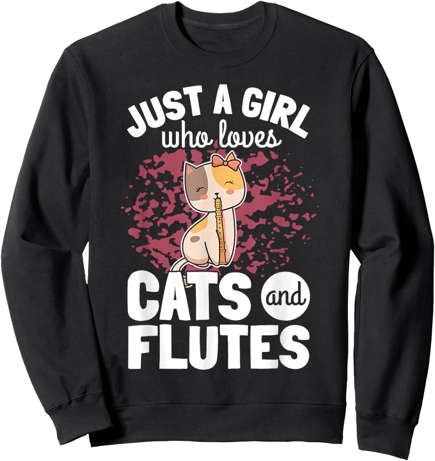 Flten-Geschenke Cat Plays Flute - Men's Black Small Classic Fit Short Sleeve - Flute Player - Casual Vacation Wear - Cute Theme Sweatshirt - Sweatshirt | Black