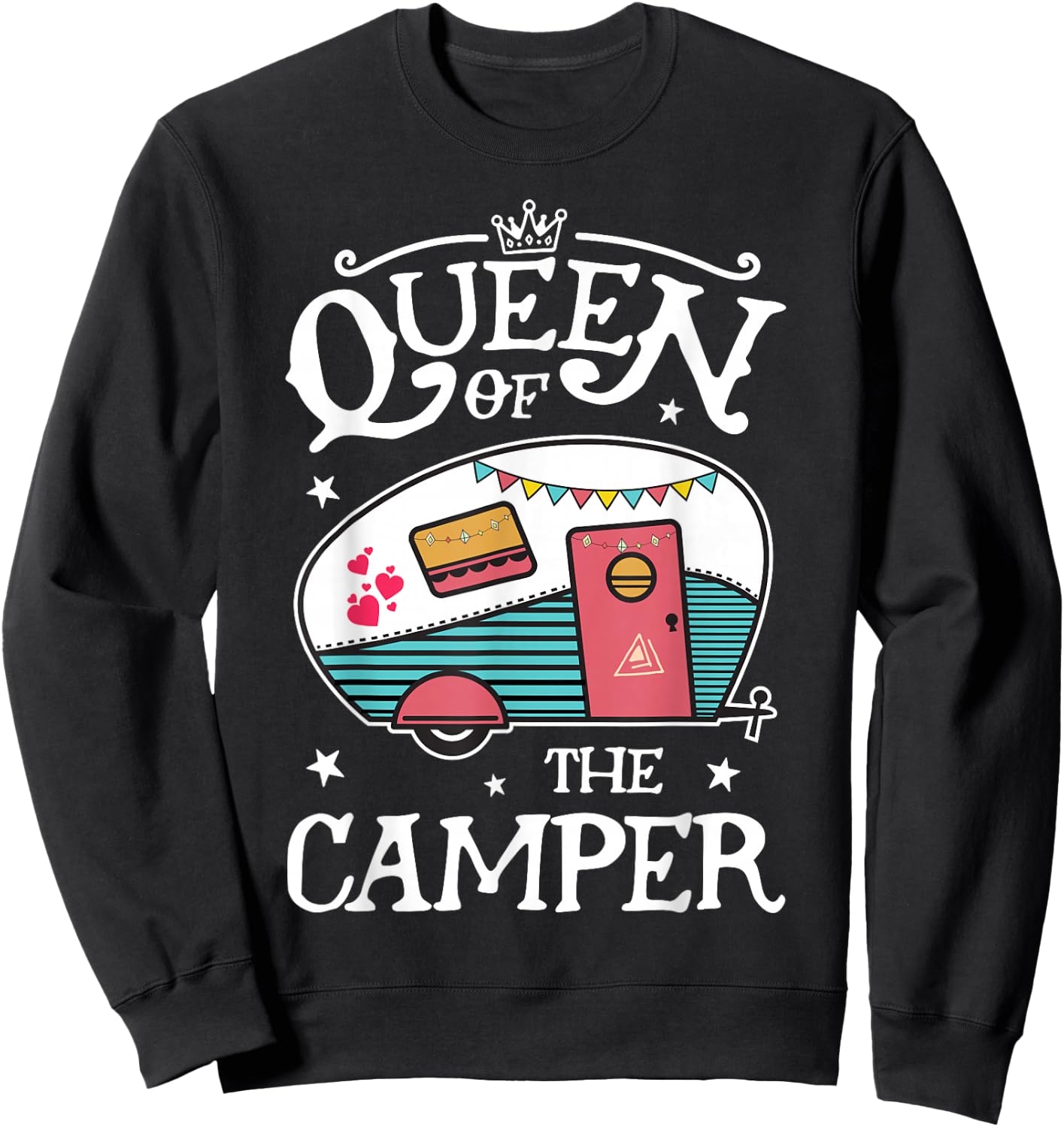 Queen of The Camper Funny Camping Outdoor Women Girls Zip Sweatshirt - Sweatshirt | Black