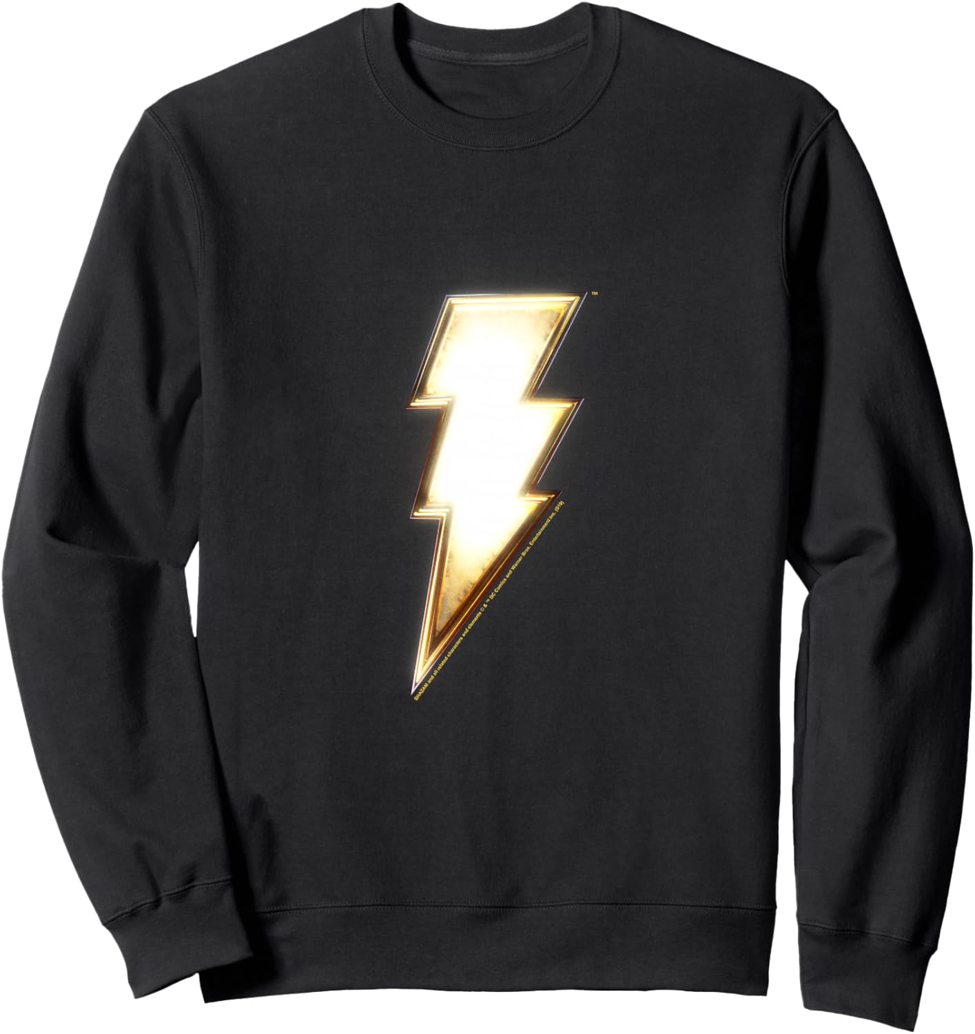 Kids Shazam! Vintage Gold Lightning Center Super Hero Youth Logo Sweatshirt - Sweatshirt | Black