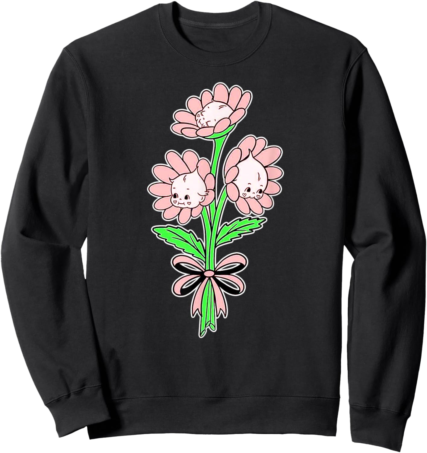 Kewpie Baby Flower Bouquet Spring Flowers Sweatshirt - Sweatshirt | Black