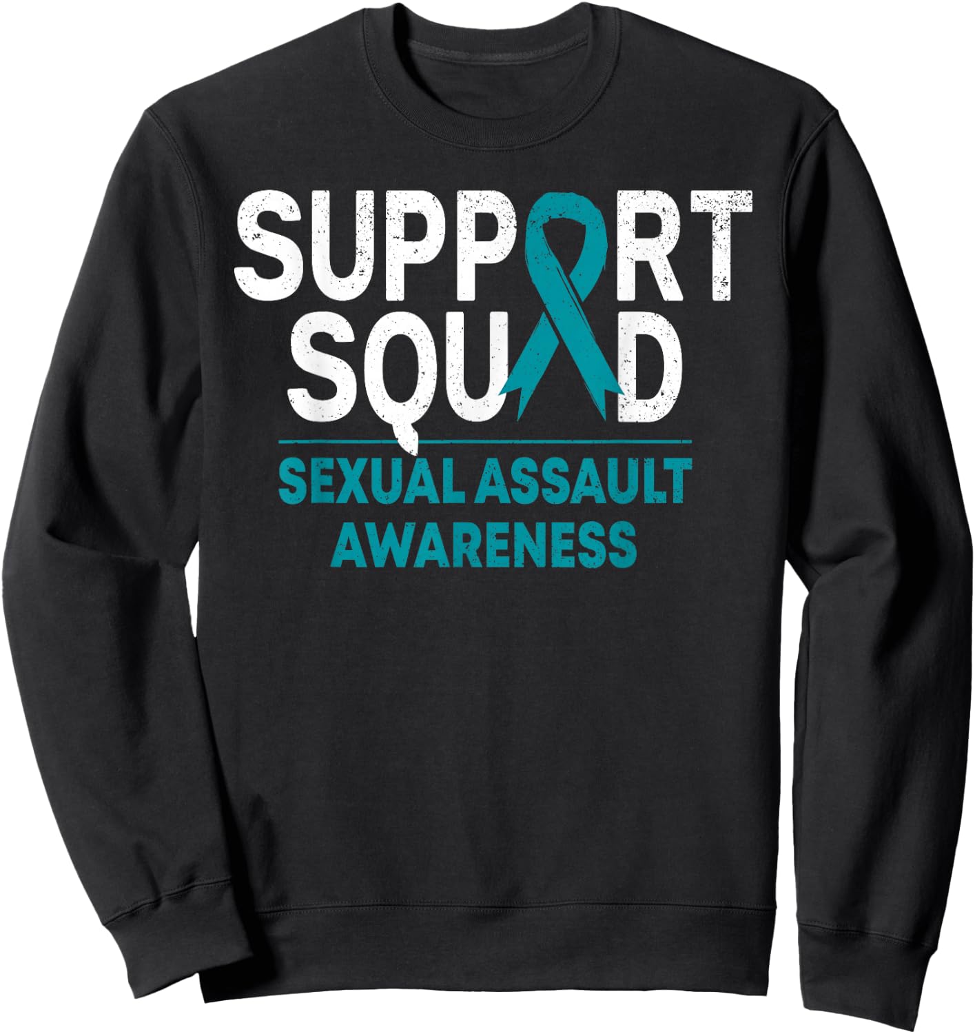 Support Squad Sexual Assault Awareness Month Teal Ribbon Sweatshirt - Sweatshirt | Black