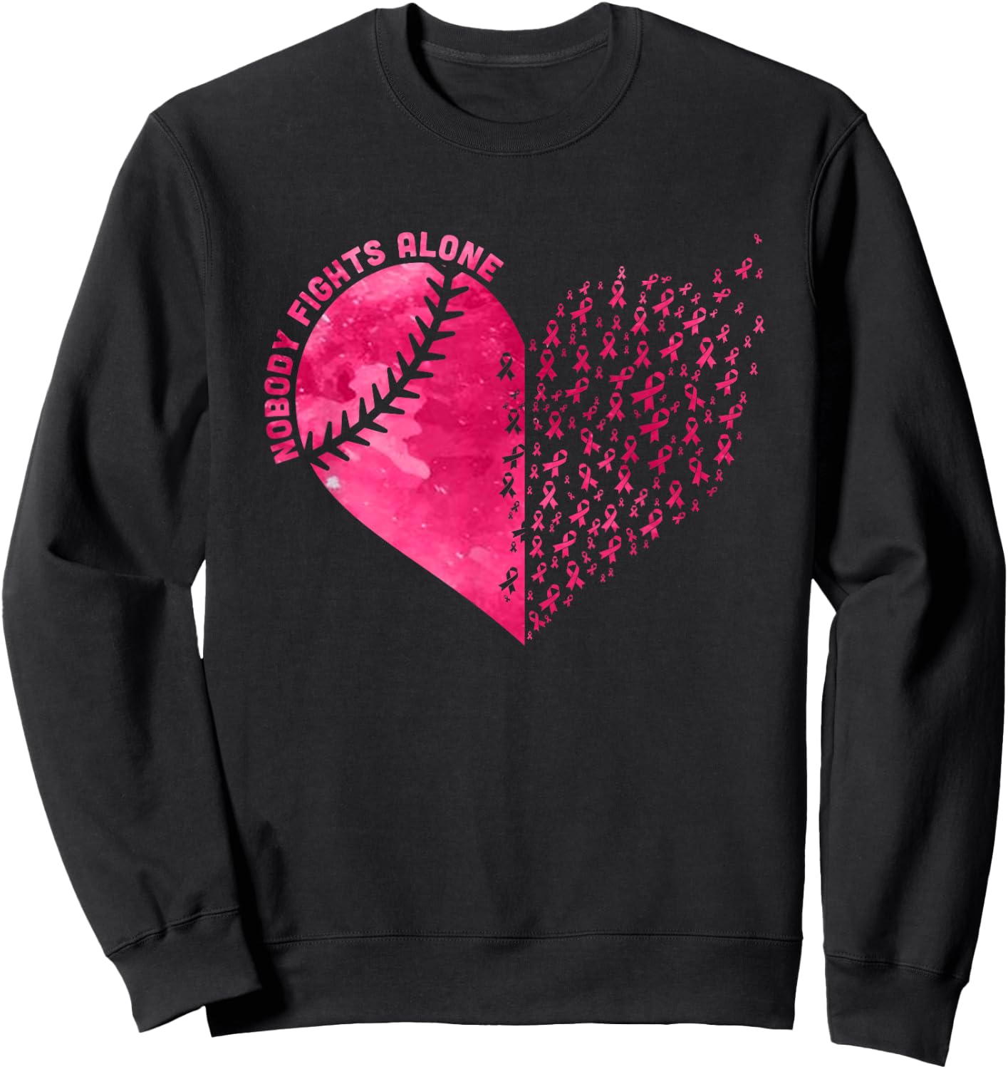 Nobody Fights Alone Pink Baseball Breast Cancer Awareness Sweatshirt - Sweatshirt | Black