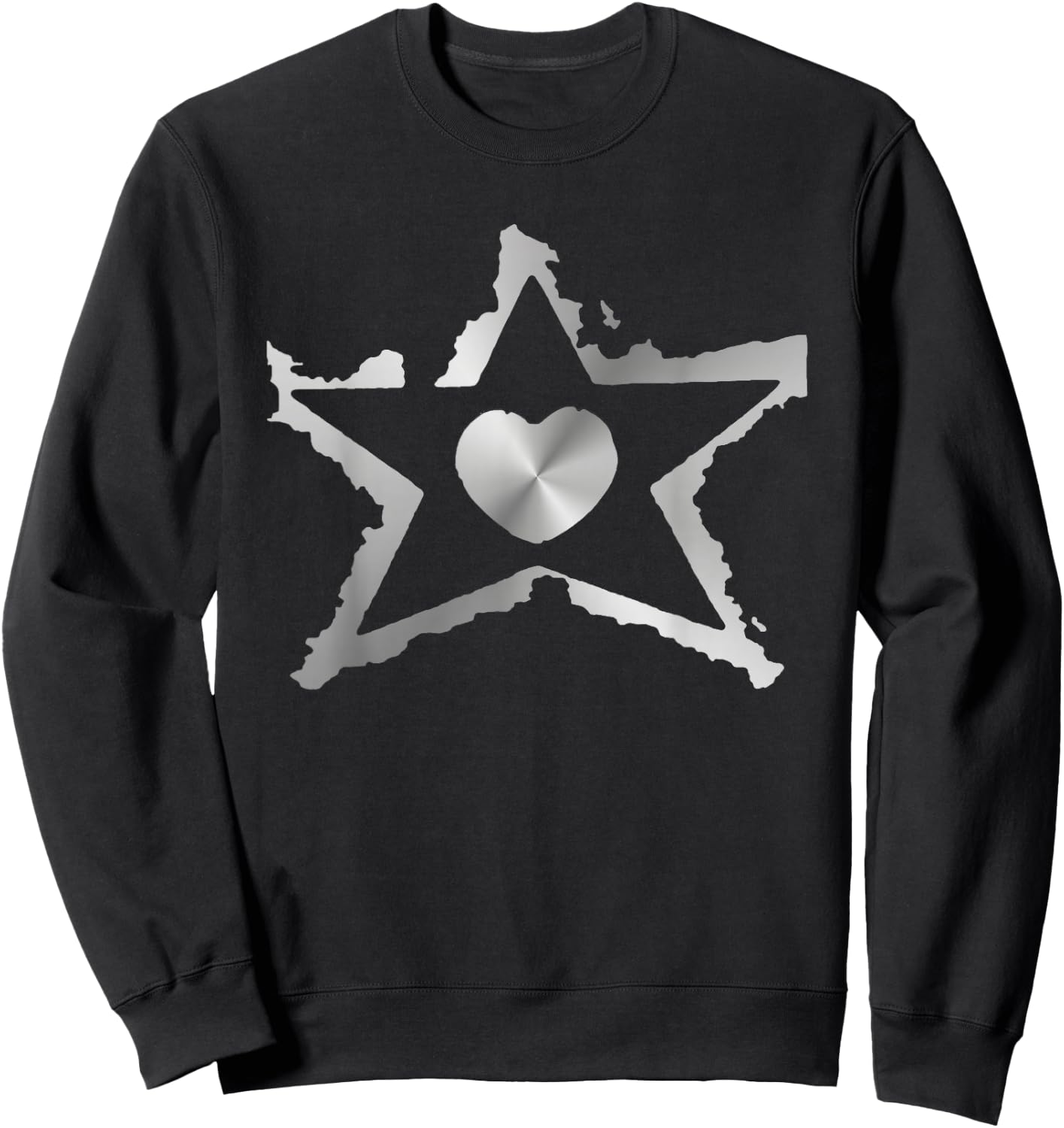 Silver Star Heart Sweatshirt - Sweatshirt | Black