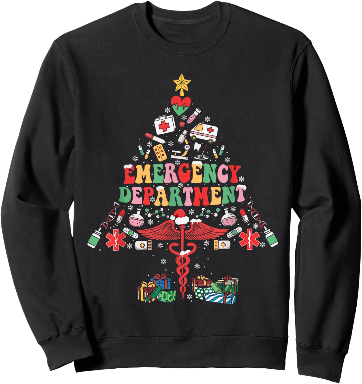 Retro Emergency Department Christmas Tree ER Crew Nurse Xmas Sweatshirt - Sweatshirt | Black