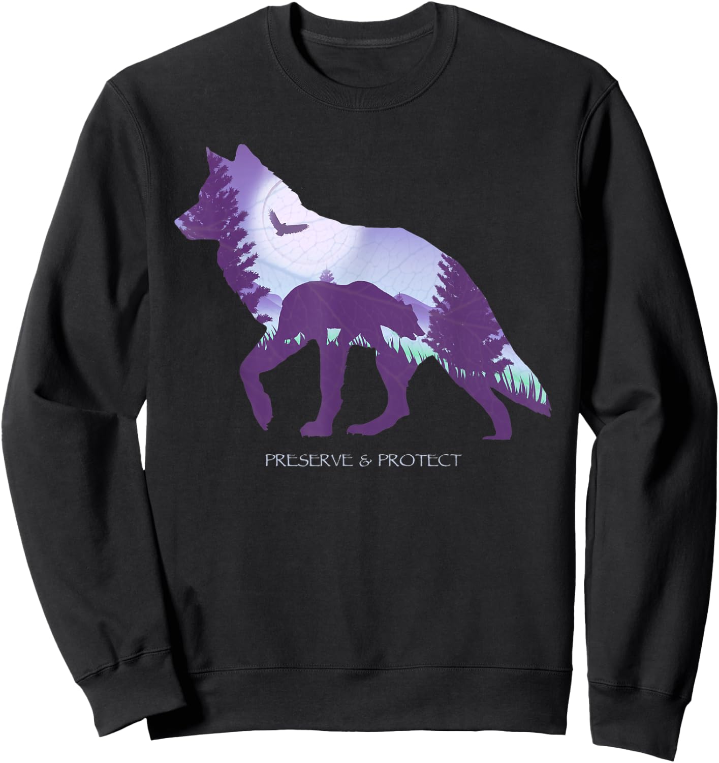 Preserve And Protect Vintage National Park Wolf Bear Eagle Sweatshirt - Sweatshirt | Black