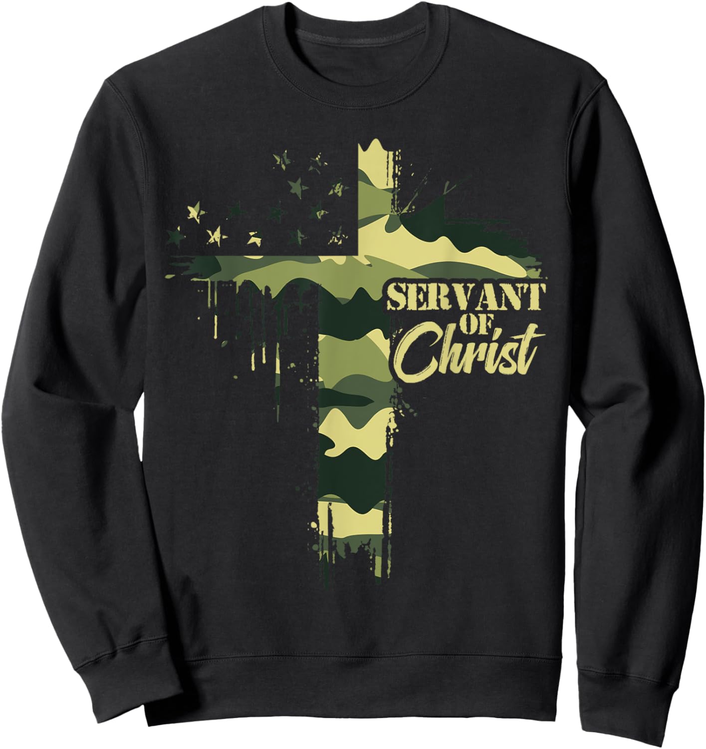 Camo Flag Camouflage Cross Christian Dad Servant of Christ Sweatshirt - Sweatshirt | Black