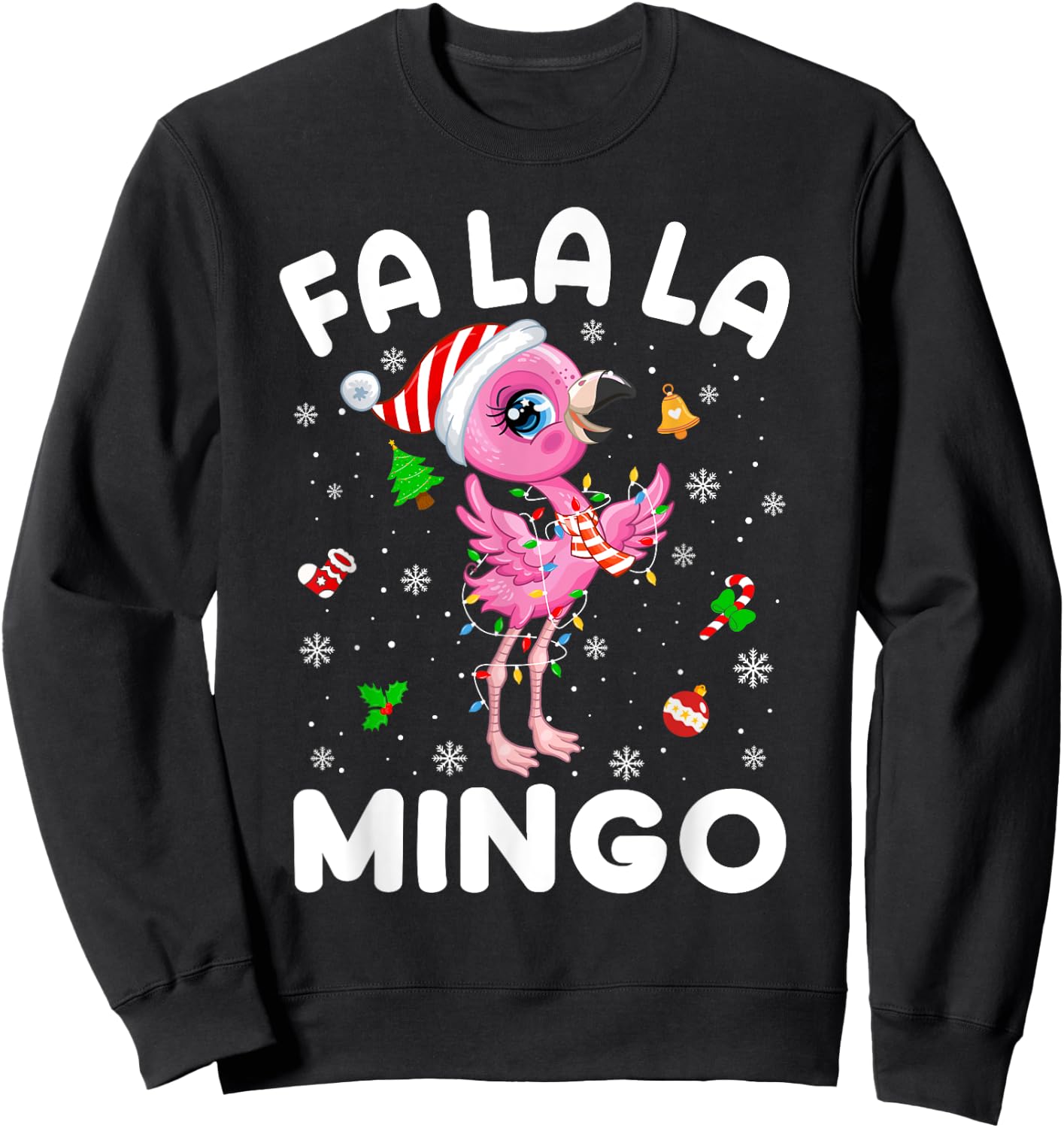 Fa La La Mingo Flamingo Christmas Santa Hat Xmas Pajamas Sweatshirt - Sweatshirt | Black