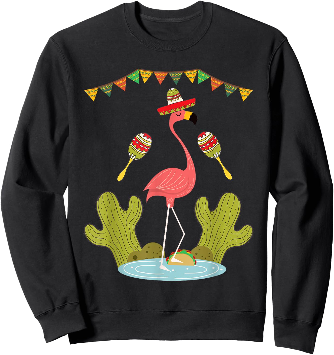 Flamingo Taco Sombrero Mexican Funny Cinco de Mayo Gift Sweatshirt - Sweatshirt | Black