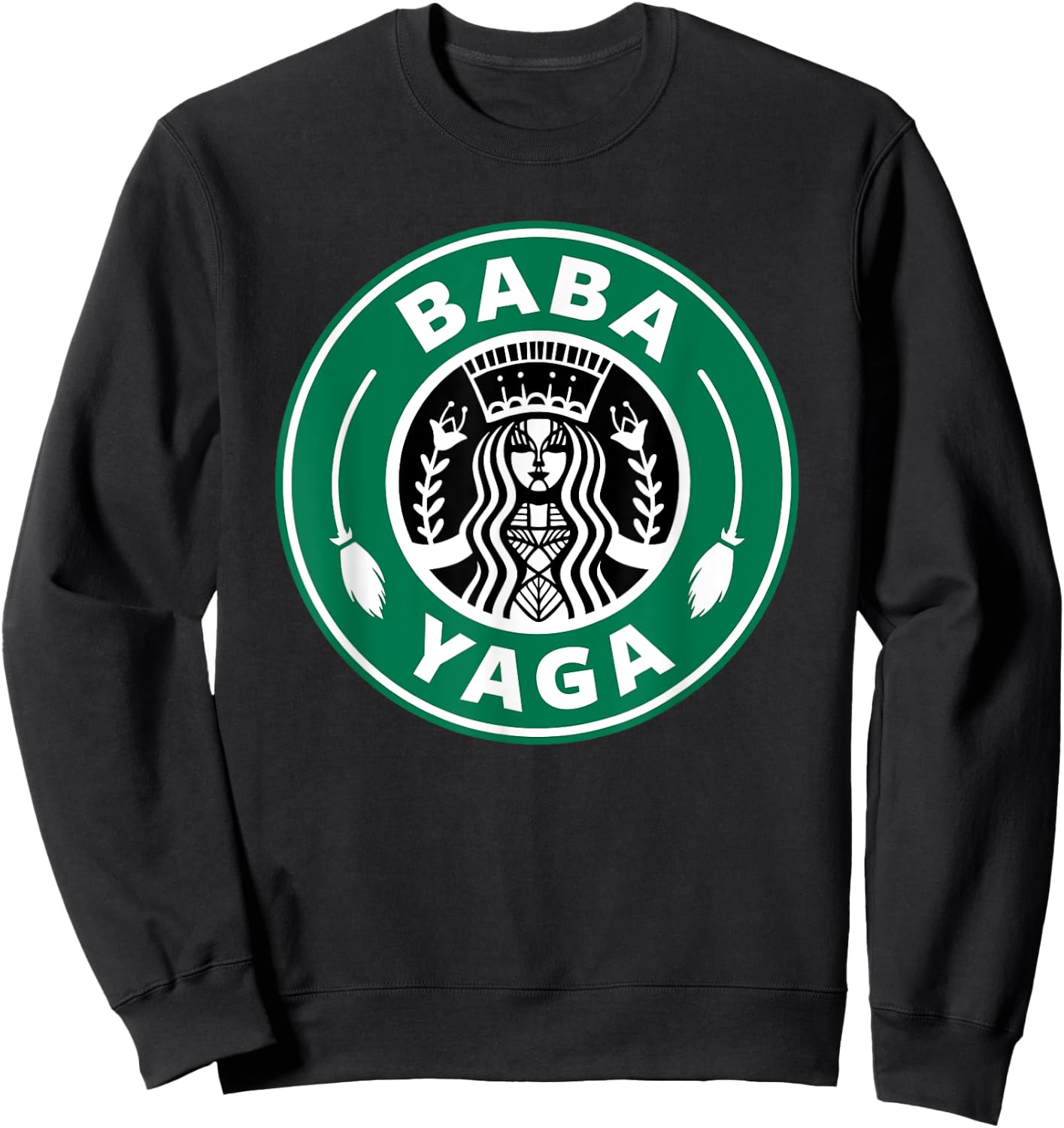BABA YAGA Coffee Brewing Slavic Witch Halloween Powers Logo Sweatshirt - Sweatshirt | Black