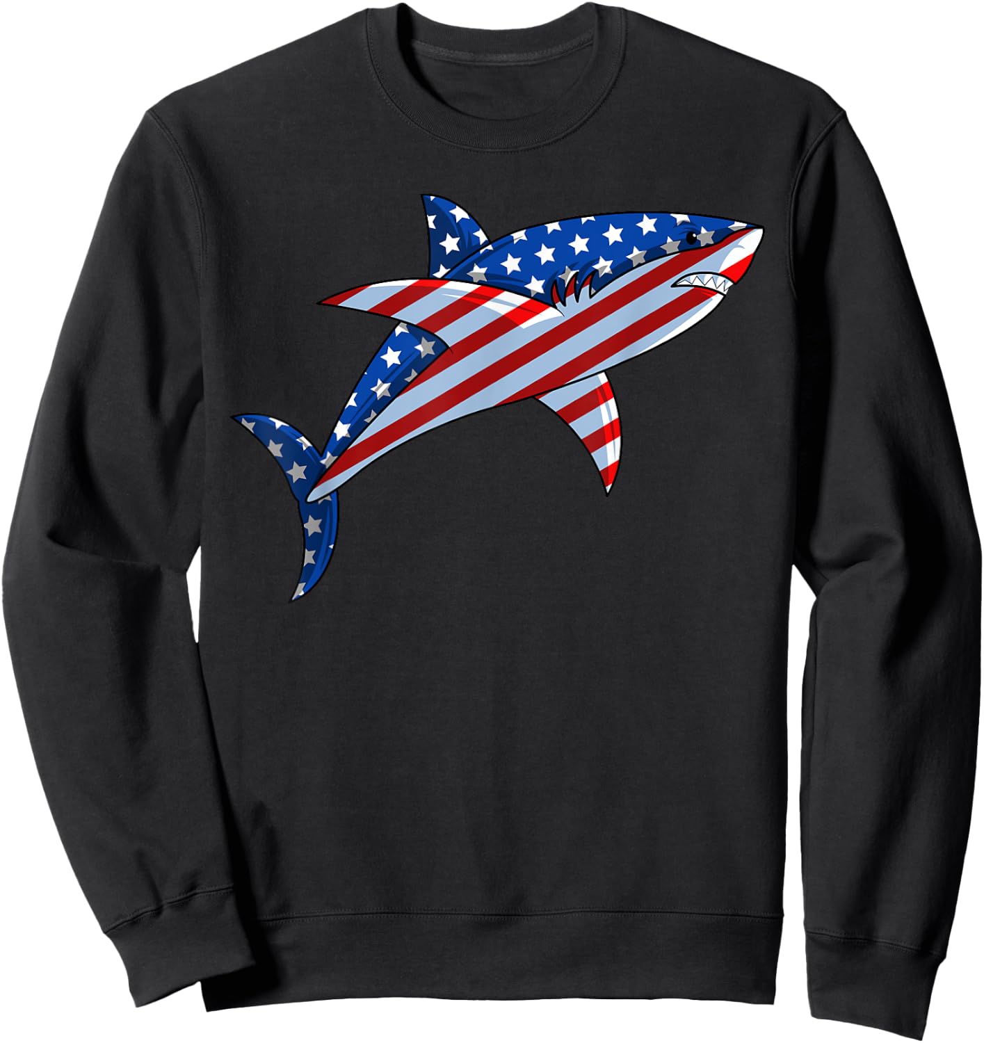 Shark American Flag | Jawsome 4th Of July Kids Boys Sweatshirt - Sweatshirt | Black