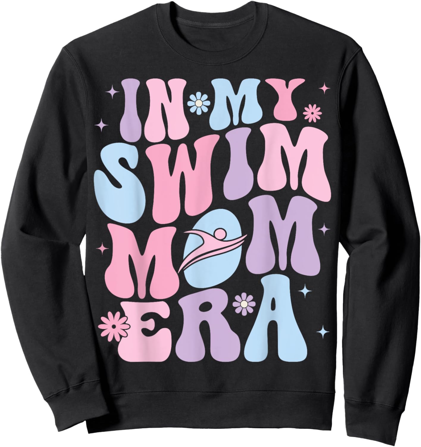 In My Swim Mom Era Groovy Swimming Swimmer Mom Sweatshirt - Sweatshirt | Black