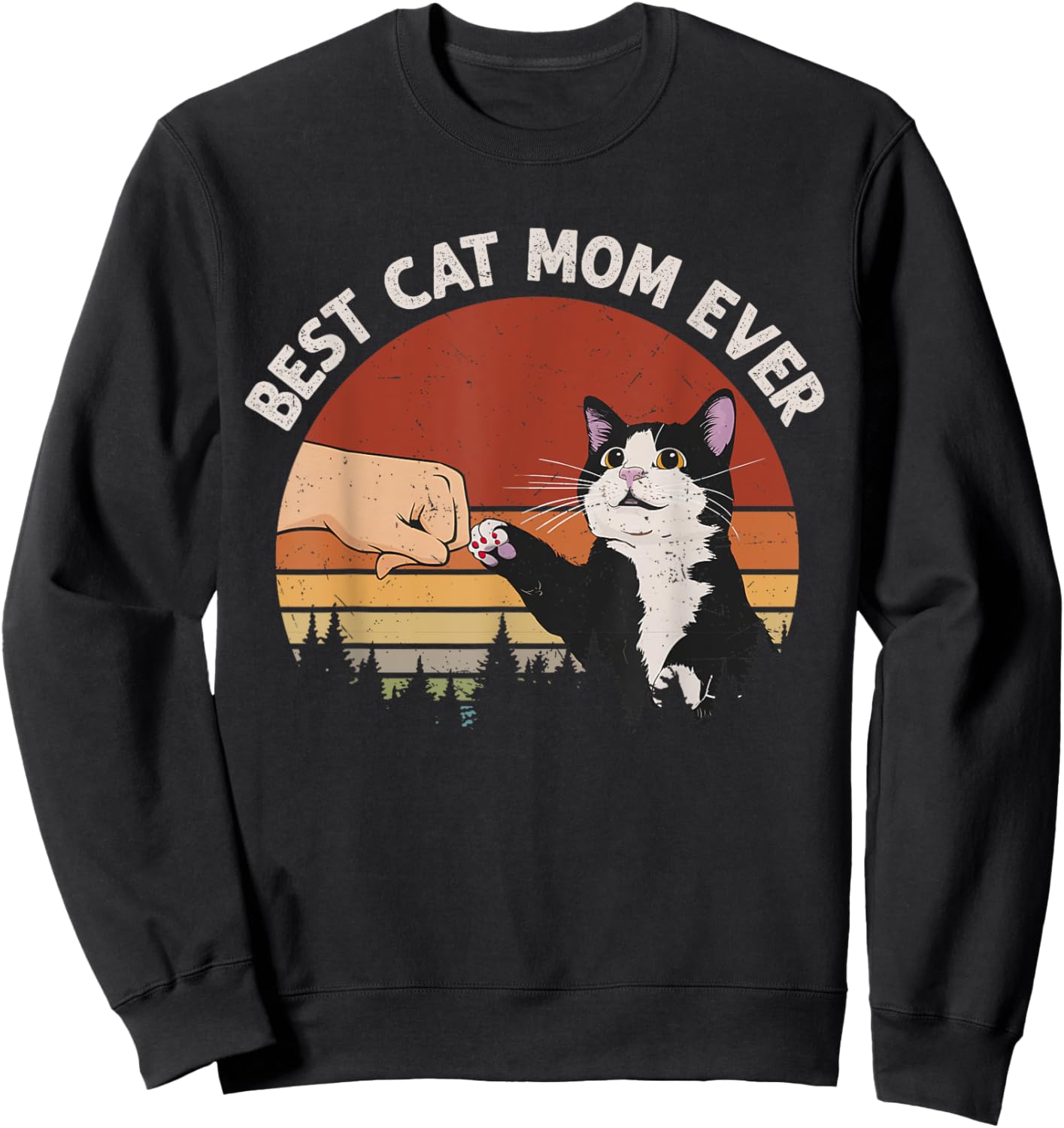 Best Cat Mom Ever Vintage Funny Cat Sweatshirt - Sweatshirt | Black