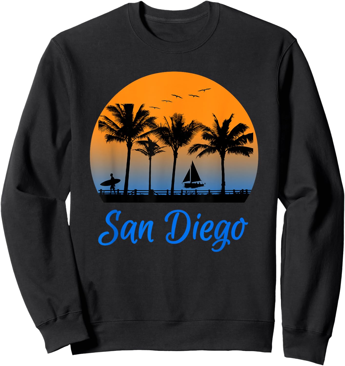 San Diego California Travel Surfing Sweatshirt - Sweatshirt | Black