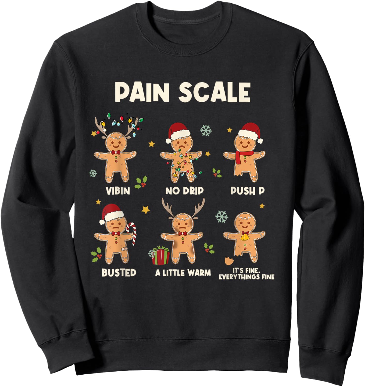 Funny Gingerbread Nurse Pain Scale Christmas Aide Nurse Sweatshirt - Sweatshirt | Black
