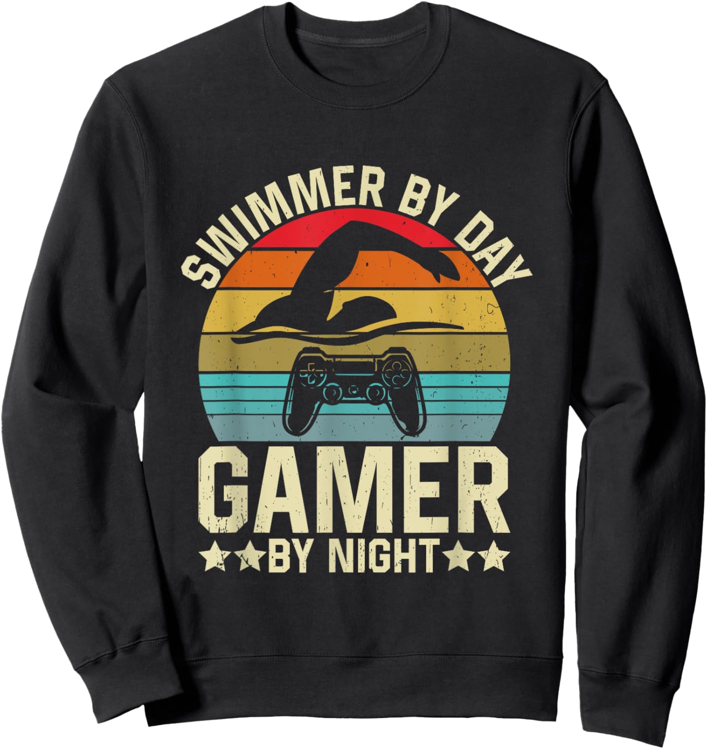 Swimmer By Day Gamer By Night Swimming Video Games Lover Sweatshirt - Sweatshirt | Black