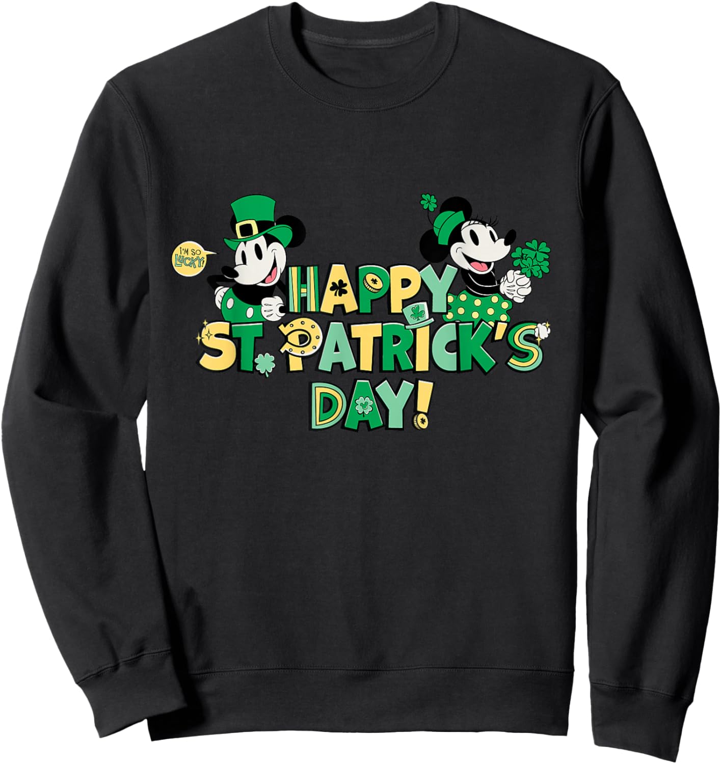 New Disney Vintage Mickey & Minnie Happy St. Patrick's Day Sweatshirt - Sweatshirt | Black